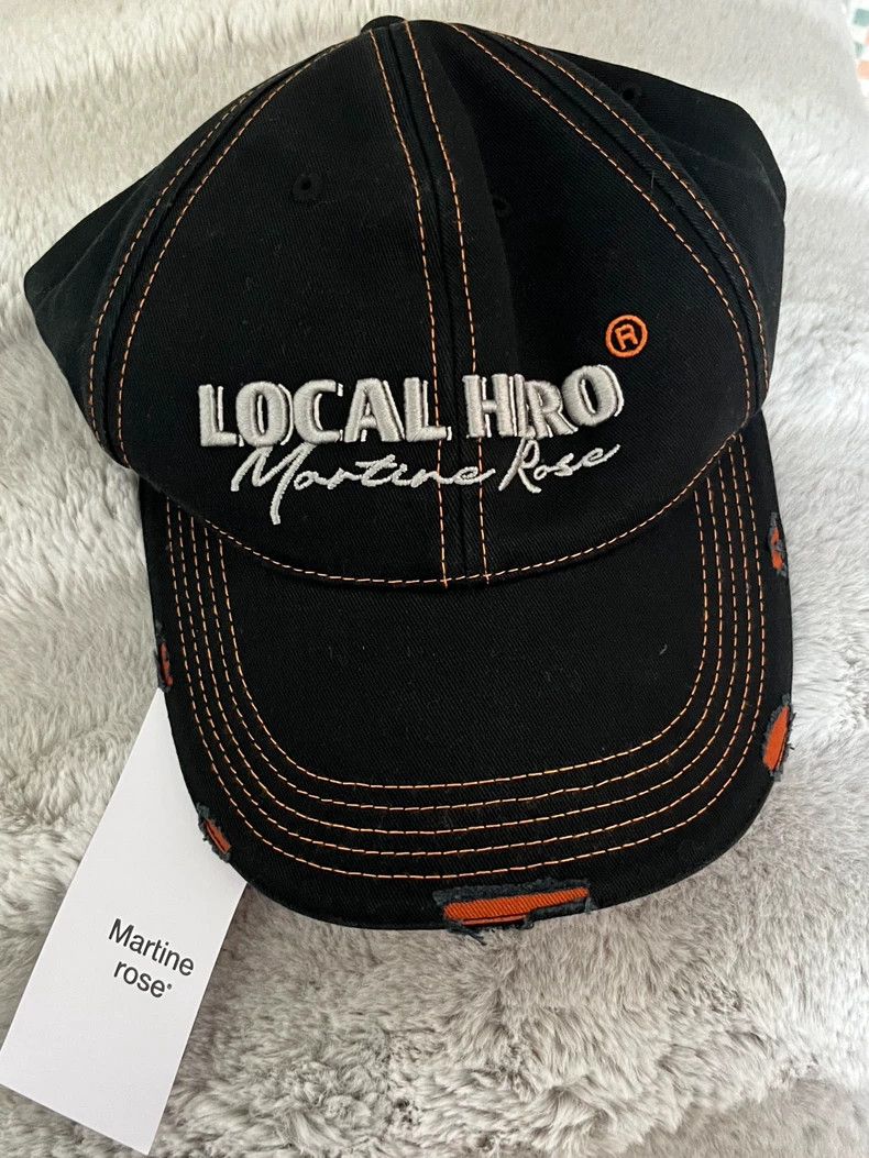 Martine Rose Martine Rose Baseball cap, orange, black, distressed, embr Size ONE SIZE - 1 Thumbnail