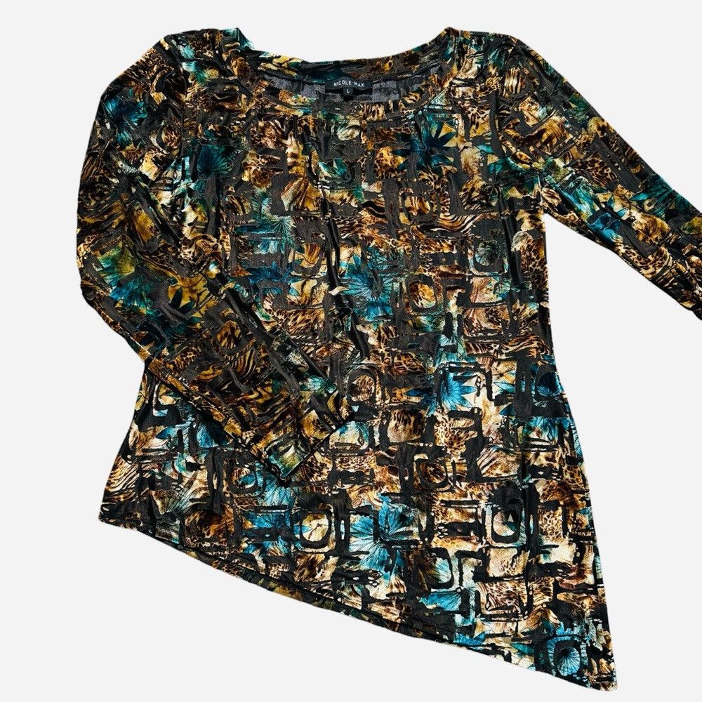Other Nicole Max Velvet Burnout Long Sleeve Asymmetrical Hem Top Size L / US 10 / IT 46 - 6 Thumbnail