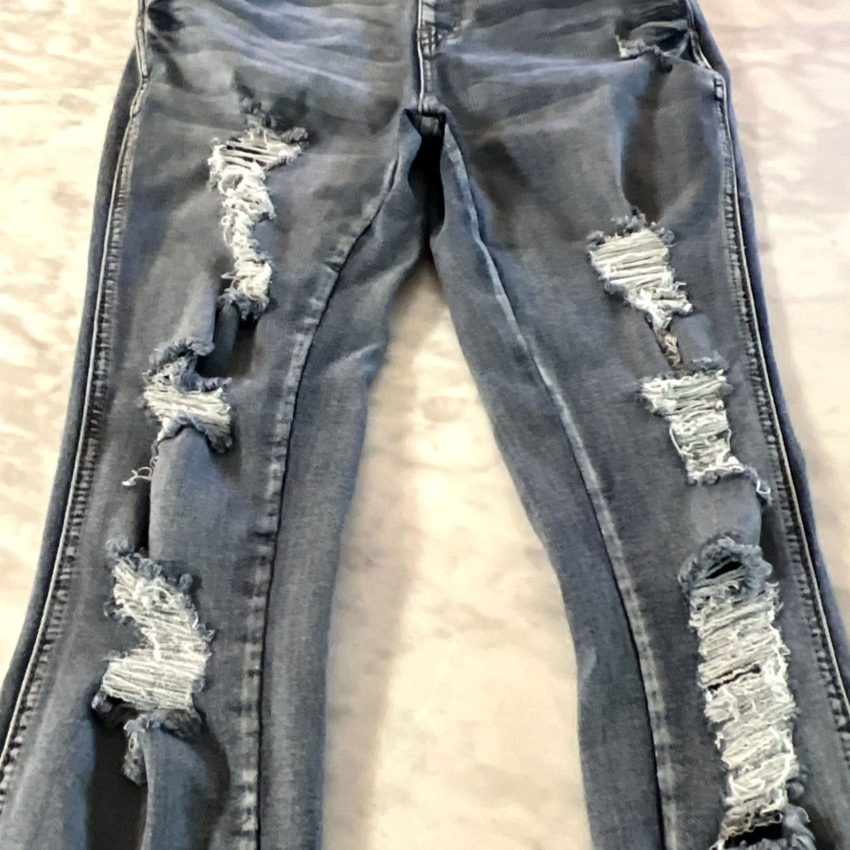 Denime Judy Blue Distressed Denim Overalls Womens M Whiskers Blue Skinny Thrashed Size 32" / US 10 / IT 46 - 3 Thumbnail