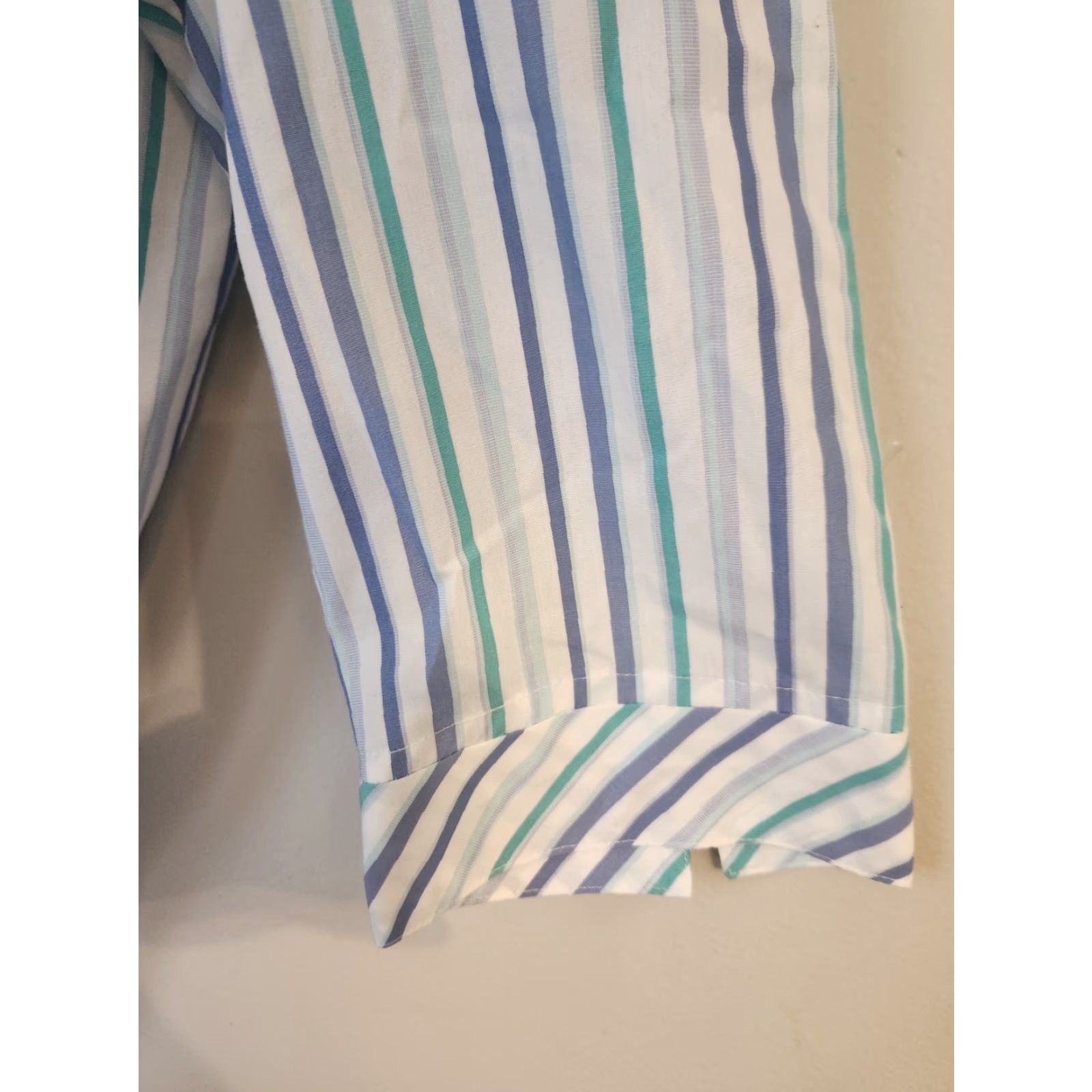 Vintage Vintage Allison Daley White Blue Stripe Button Up Top Shirt 16 Blue Cotton Blend 1980s Womens Shirt Size XXL / US 16-18 / IT 52-54 - 4 Thumbnail