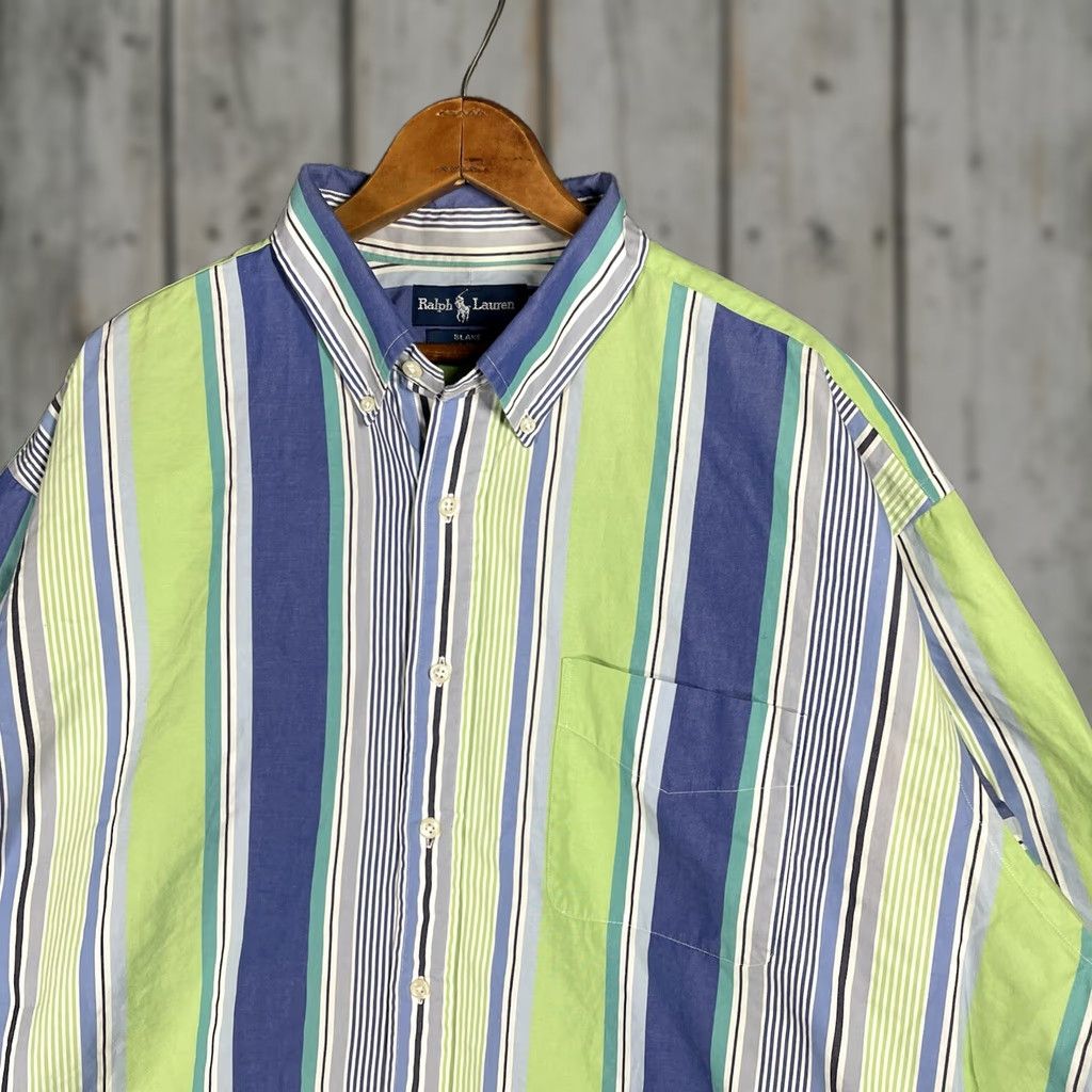 Ralph Lauren Ralph Lauren Shirt 2XL Blake 100% Cotton Green/Blue Striped L/S Button-Down Men's Size US XXL / EU 58 / 5 - 1 Thumbnail