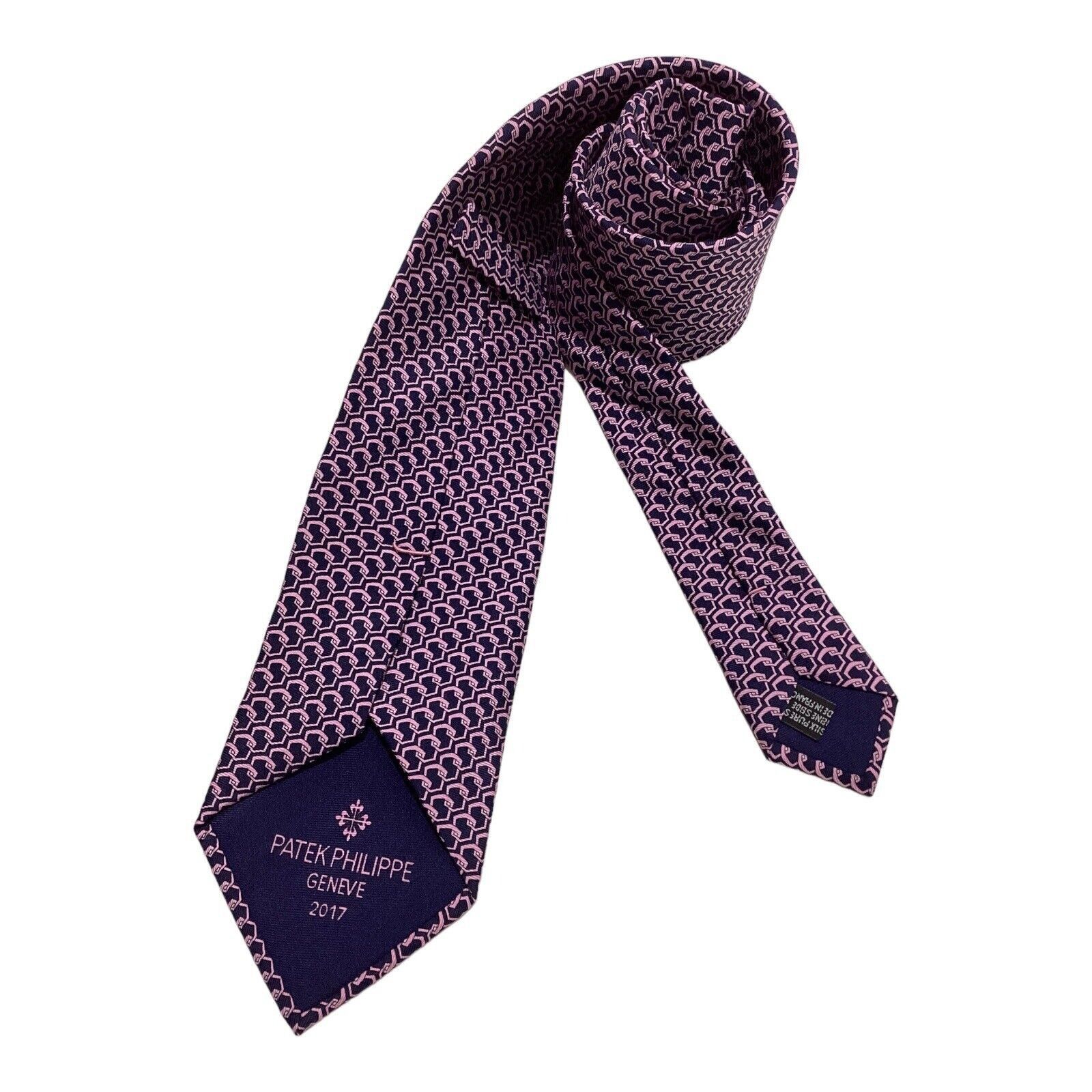 Patek Philippe PATEK PHILIPPE Blue Pink Geometric Luxury Designer Silk Tie Size ONE SIZE - 2 Thumbnail