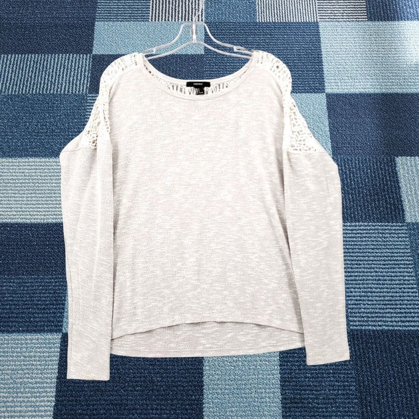 Forever 21 FOREVER 21 Blouse Womens Large Gray Pullover Laced Trim Long Sleeves Casual Size L / US 10 / IT 46 - 1 Thumbnail
