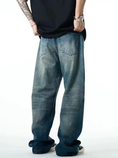 Japanese Brand × Jean Blue washed distressed American street oversized loose jeans Size US 34 / EU 50 - 3 Thumbnail