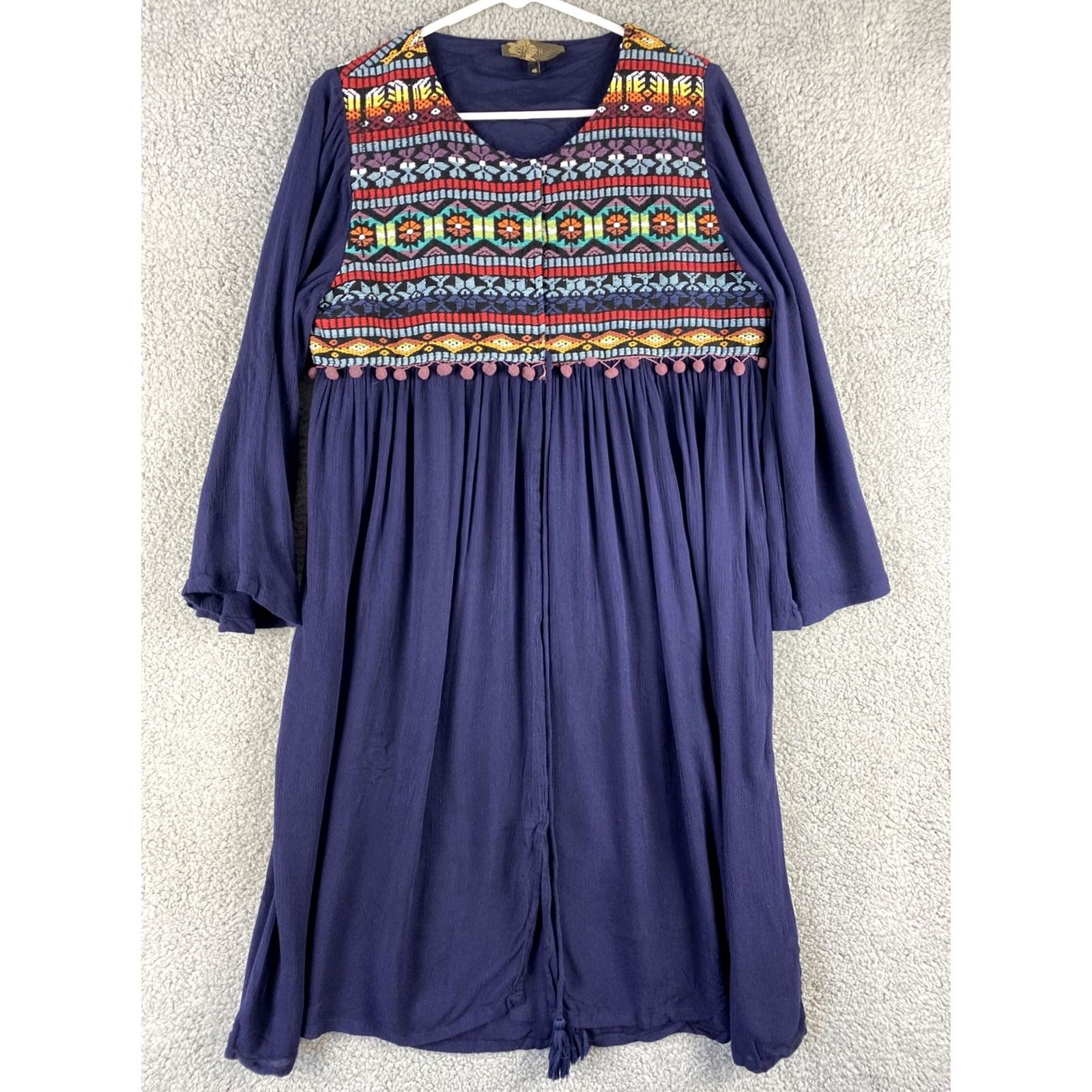 Vintage Anotah Blouse Women’s 14 34-35 Long Sleeve Cotton Round Neck Loose Top/ Shirt Blue Size XL / US 12-14 / IT 48-50 - 2 Thumbnail