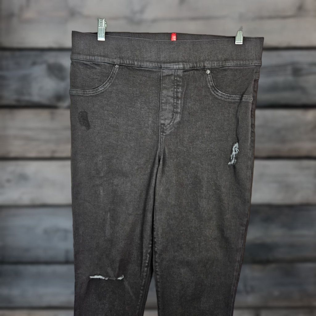 Spanx Spanx Womens Skinny Jeans Sz 1X Black Distressed High Rise Raw Hem Jeans Women's Plus Size 1X Distressed Black Size 40" / US 18 - 1 Thumbnail