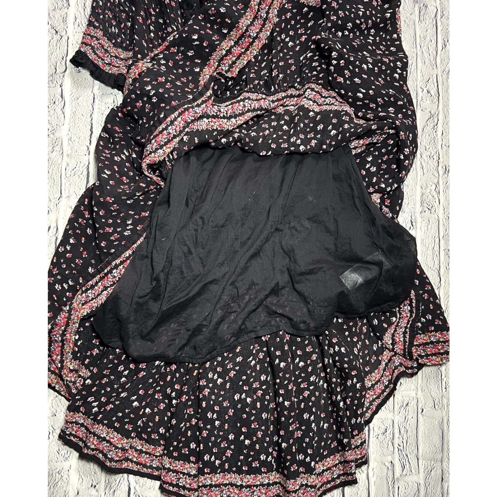 Free People Free People Dress Maxi Bohemian Print Floral Black XS Short Sleeve Button Layered Vintage No Size XS / US 0-2 / IT 36-38 - 5 Thumbnail