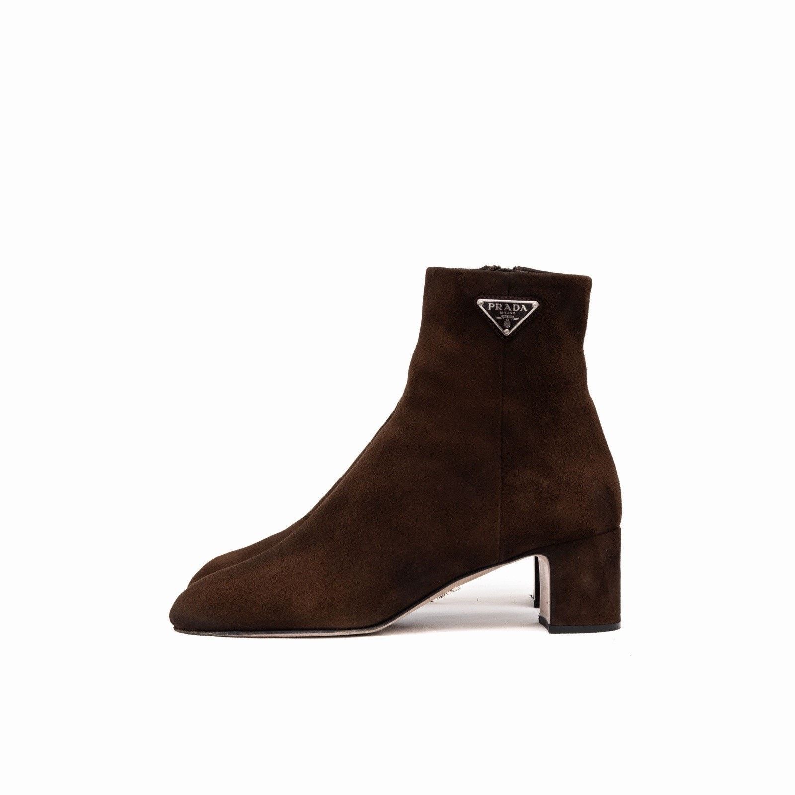 Prada 1.6k.$ Prada Brown Suede Ankle Side Zip Triangle Logo Boots Size US 5 / IT 35 - 5 Thumbnail