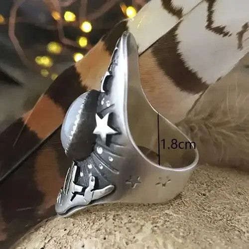 Other × Vintage Retro Oval Moon Star Pattern Ring Size ONE SIZE - 4 Thumbnail