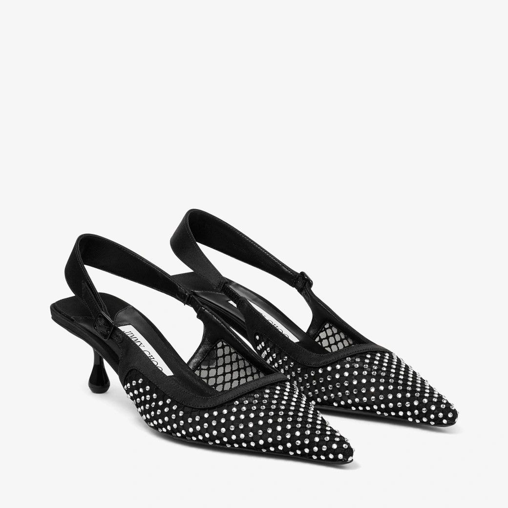 Jimmy Choo o1s22i1n1024 Mesh & Satin Slingback Pumps in Black Size US 11 / IT 41 - 3 Thumbnail