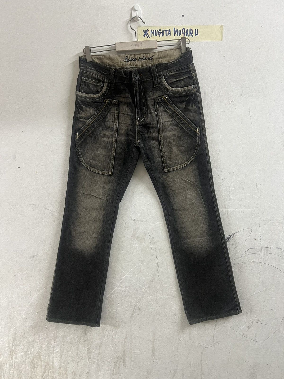 Designer × Hysteric Glamour × Japanese Brand FLARED🔥BLACK FADED SPICE ISLAND DISTRESS DENIM PANT Size US 31 - 2 Thumbnail