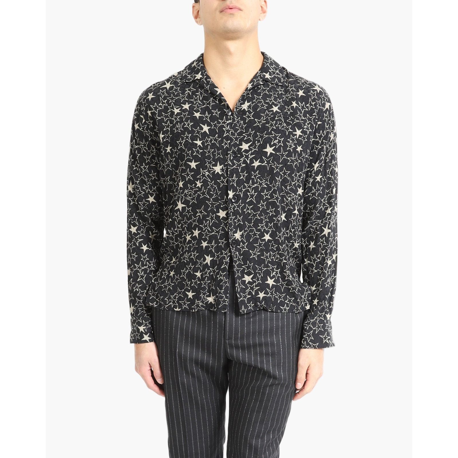 Saint Laurent Paris FW19 Star Print Shirt in Textured Silk Size US S / EU 44-46 / 1 - 1 Thumbnail