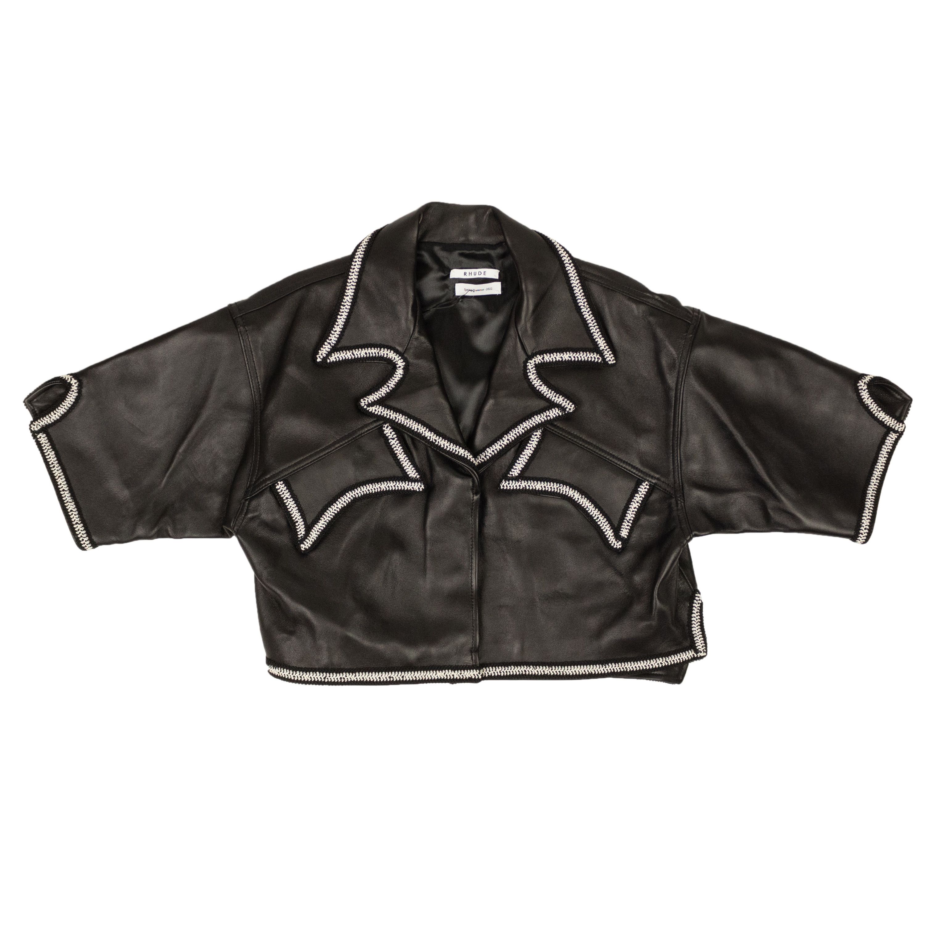 image of Rhude Black Lace-Trim Leather Shirt Size Xs, Women's