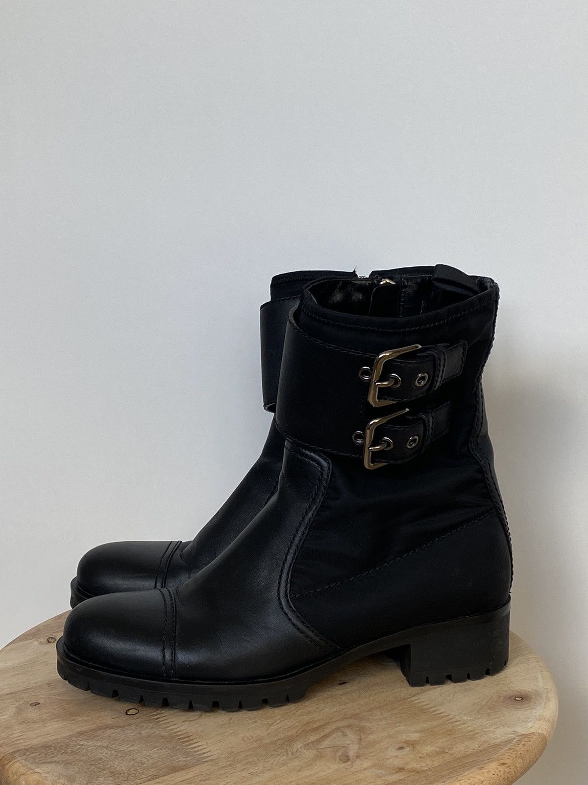 Prada × Vintage Prada Biker Nylon Leather Boots Buckle Size US 8 / IT 38 - 1 Thumbnail