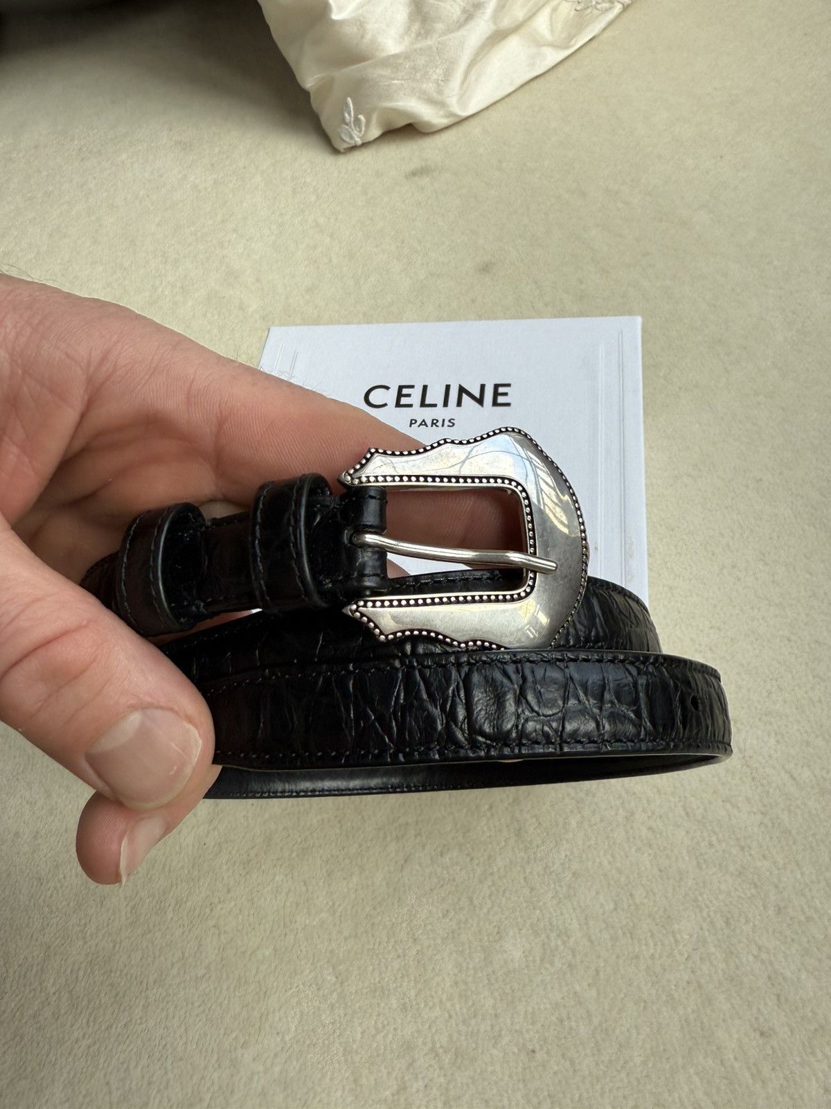 Celine FW23 Celine runway Western gator print black leather belt Size 28 - 3 Thumbnail