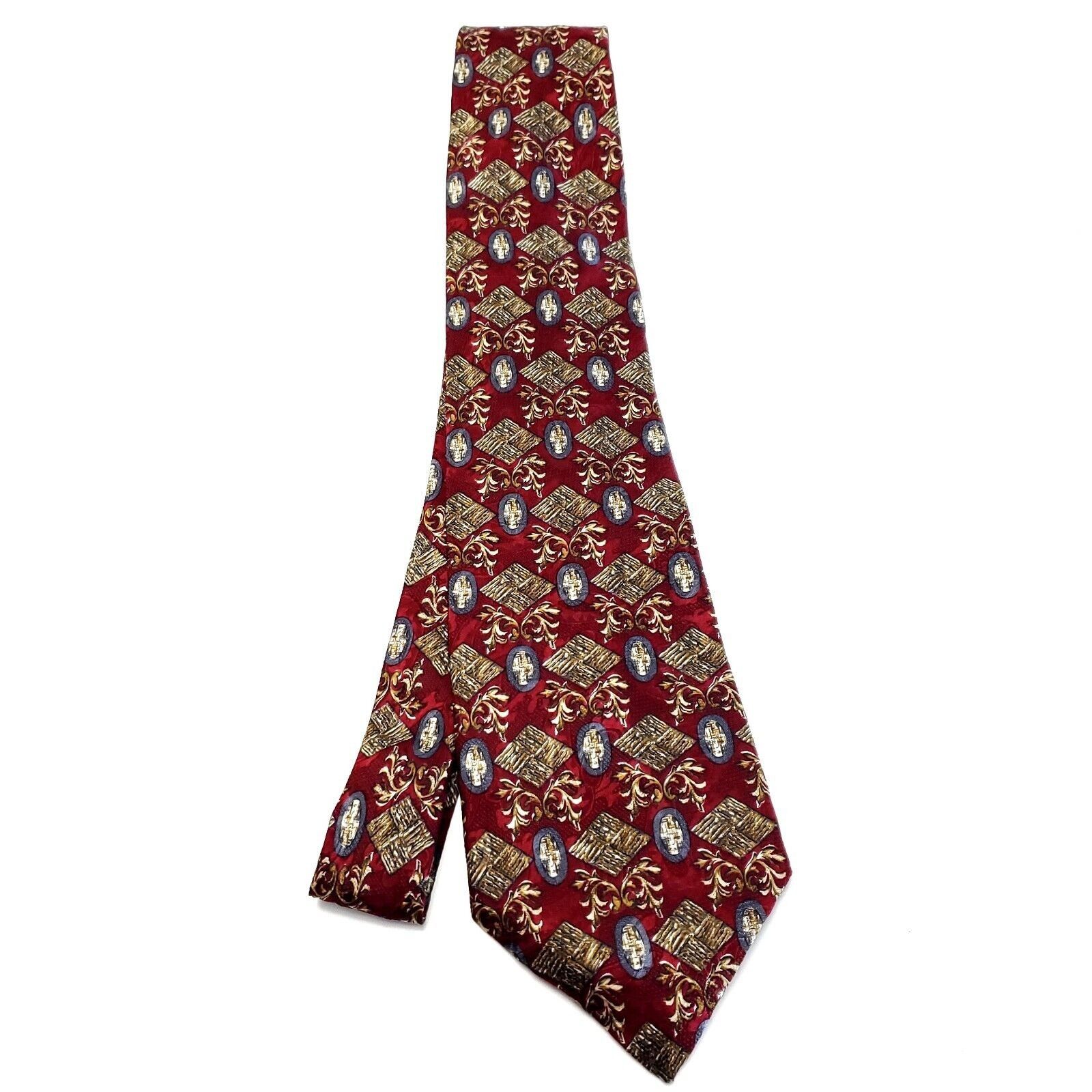 Boston Traders Boston Traders Red Beige Silk Tie Woven Short Wide Geometric Size ONE SIZE - 5 Thumbnail