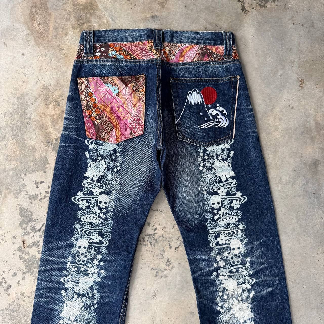 Japanese Brand Japan"Dokuro"Skull Tattoo Namitatsu Redline Denim Ankle Cut Size US 30 / EU 46 - 13 Thumbnail