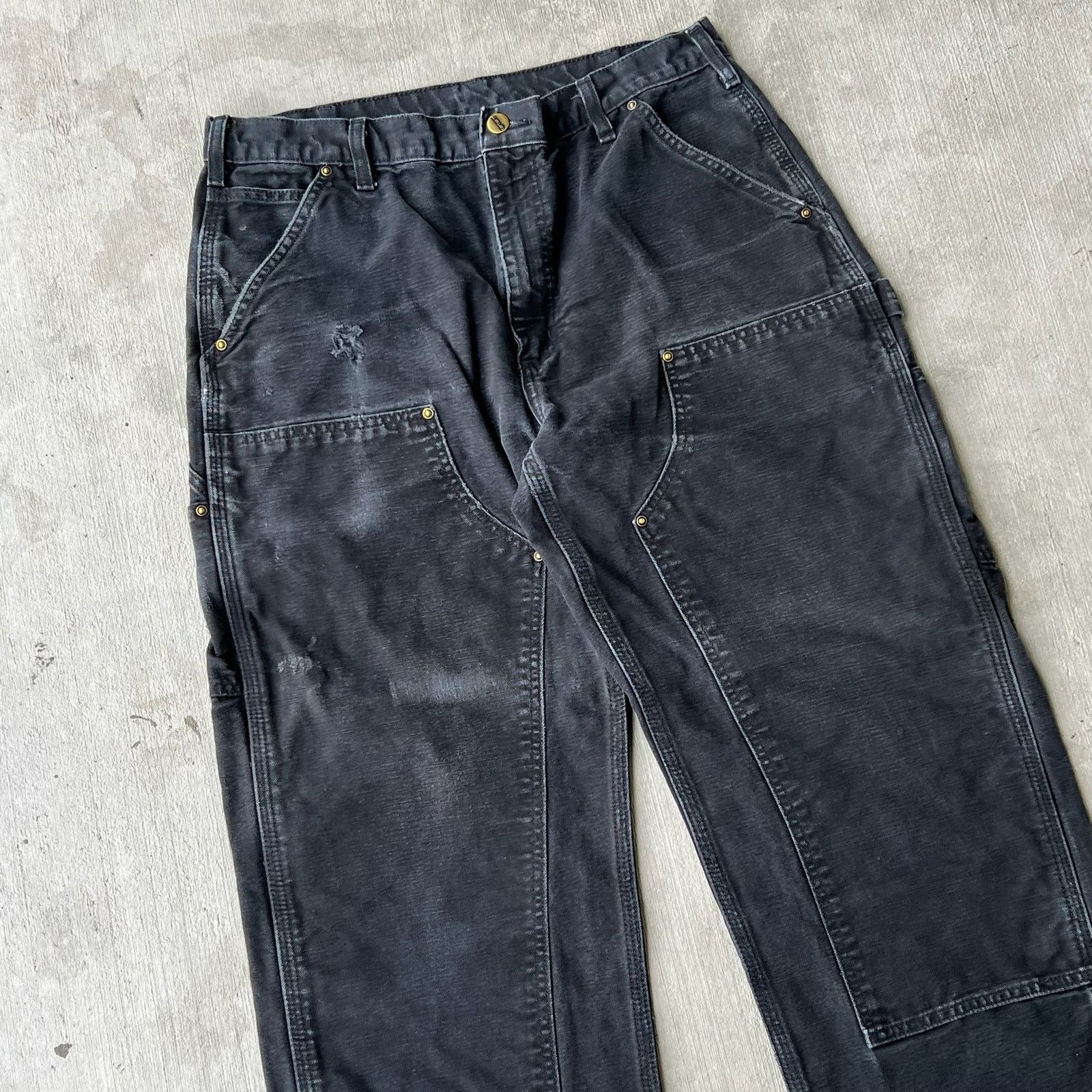 Carhartt × Vintage Carhartt faded black double knee work wear carpenter pants Size US 33 - 2 Thumbnail