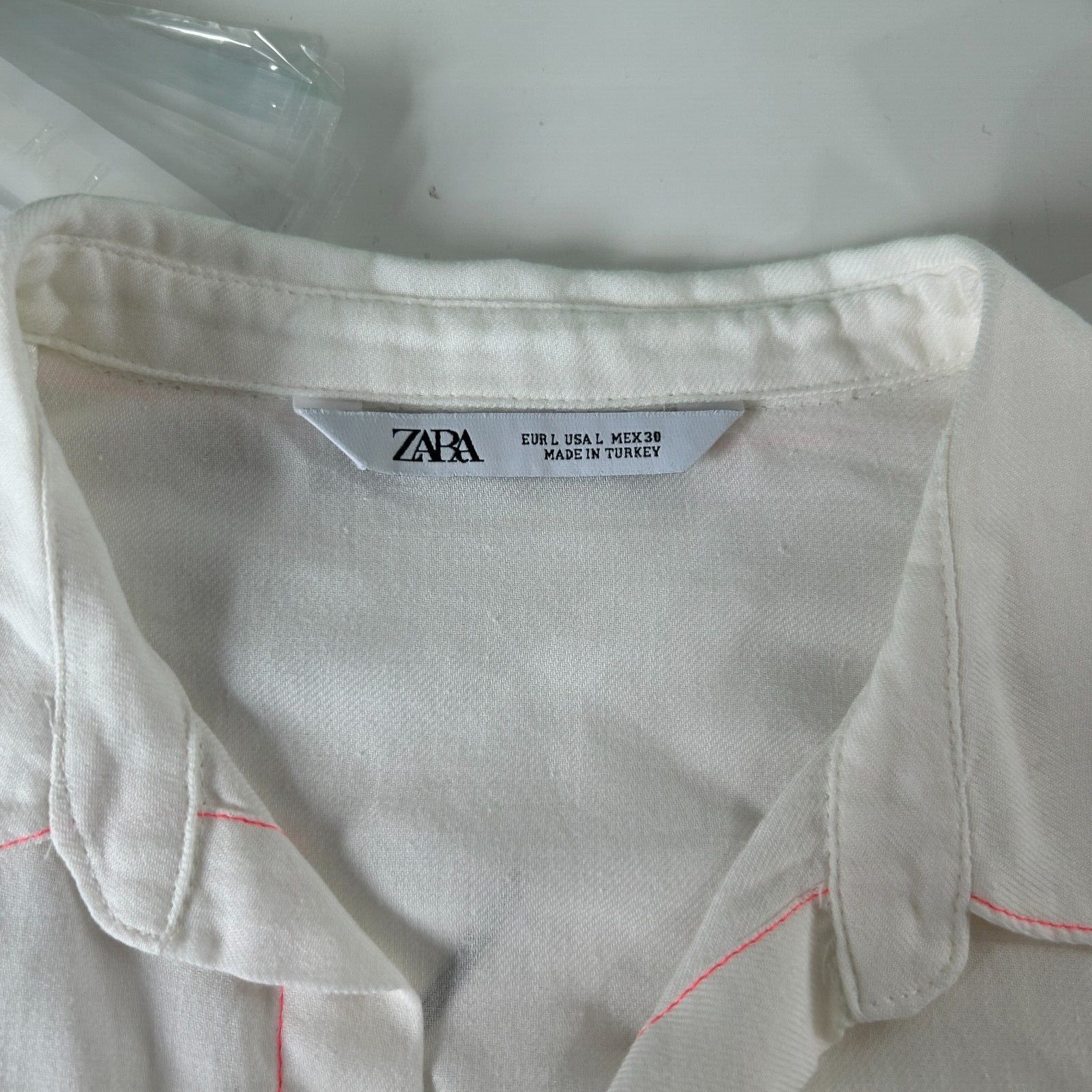 Zara Zara Off White Pink Stitch Button Long Sleeve Collar Shirt L Size L / US 10 / IT 46 - 5 Thumbnail