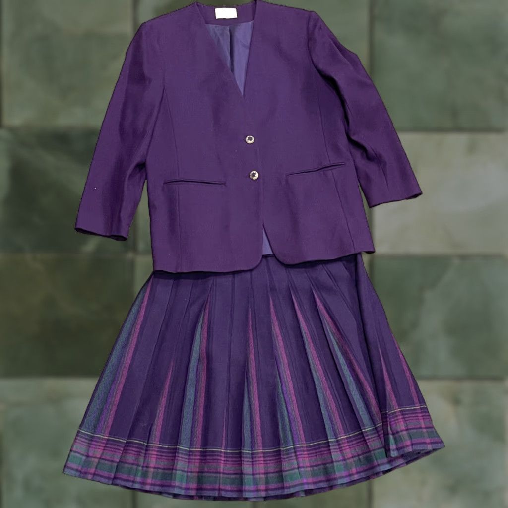 Pendleton VINTAGE Pendleton Wool Skirt Suit Set Womens Size 12 Purple Check Formal Business 2-Piece Mid Length Size 34" / US 12 / IT 48 - 1 Thumbnail