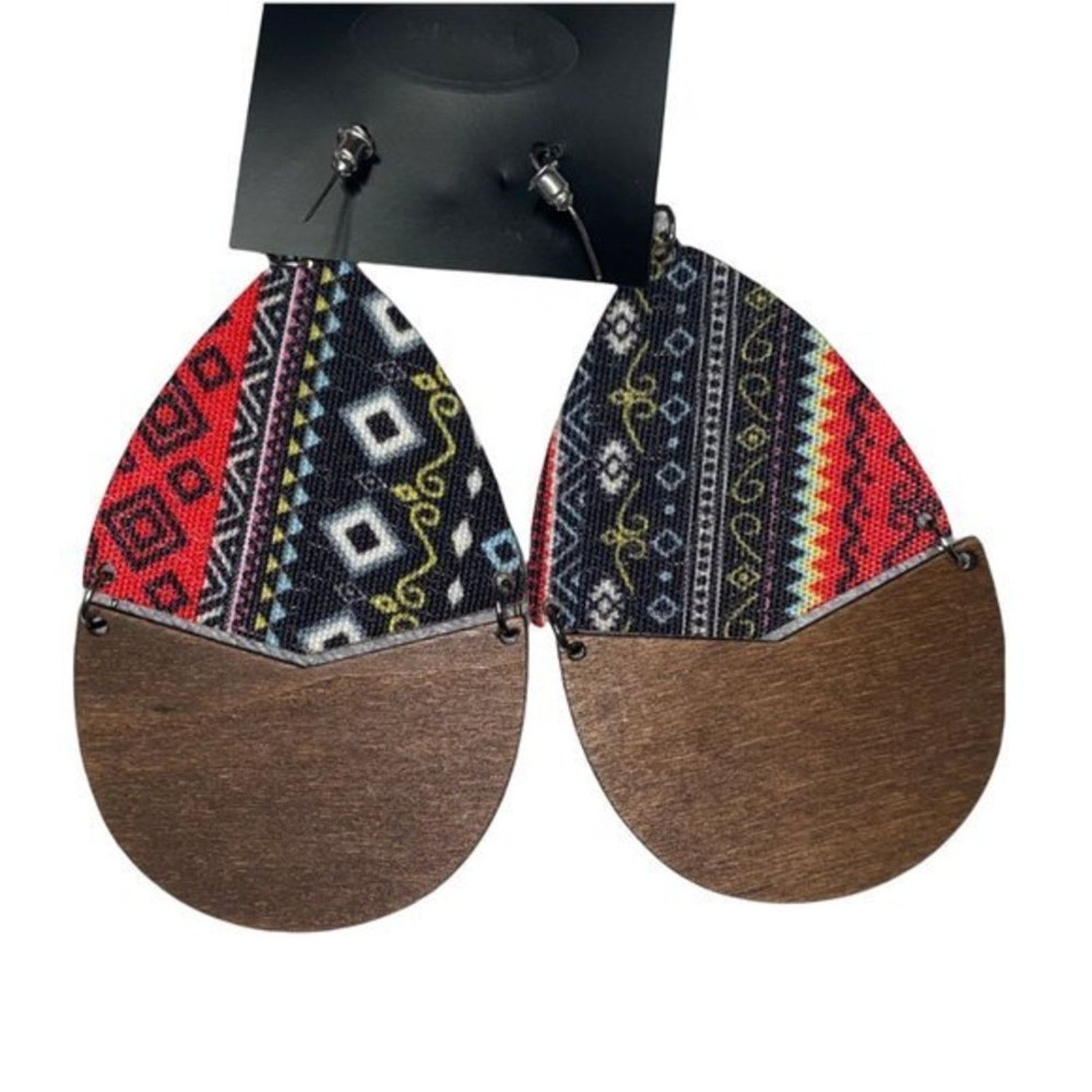 Other NWT Wooden Fabric Covered Boho Aztec Dangle Earrings Red Size ONE SIZE - 5 Thumbnail