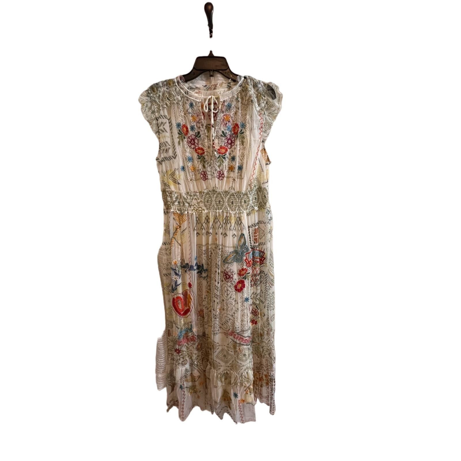image of Meridia Mesh Dress Size Large Johnny Was New With Tags NWT in Cream, Women's