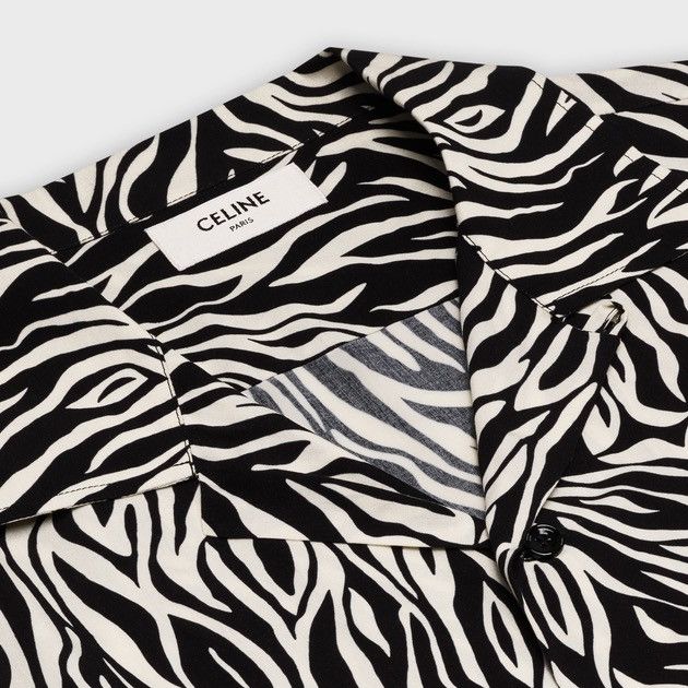 Celine × Hedi Slimane CELINE HAWAIIAN SHIRT IN PRINTED VISCOSE OFF WHITE / BLACK Size US S / EU 44-46 / 1 - 6 Thumbnail
