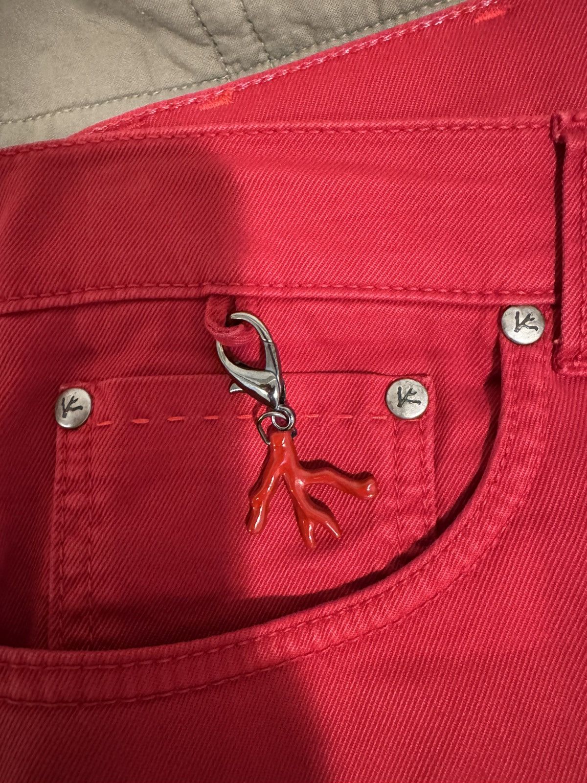 Isaia Red Button Fly Denim Jeans Size US 30 / EU 46 - 4 Thumbnail