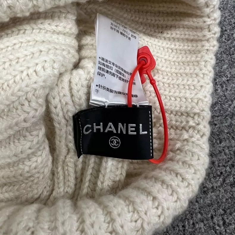 Chanel Chanel Beige letter logo sequins cashmere cold hat 2504-Ne Size ONE SIZE - 4 Thumbnail