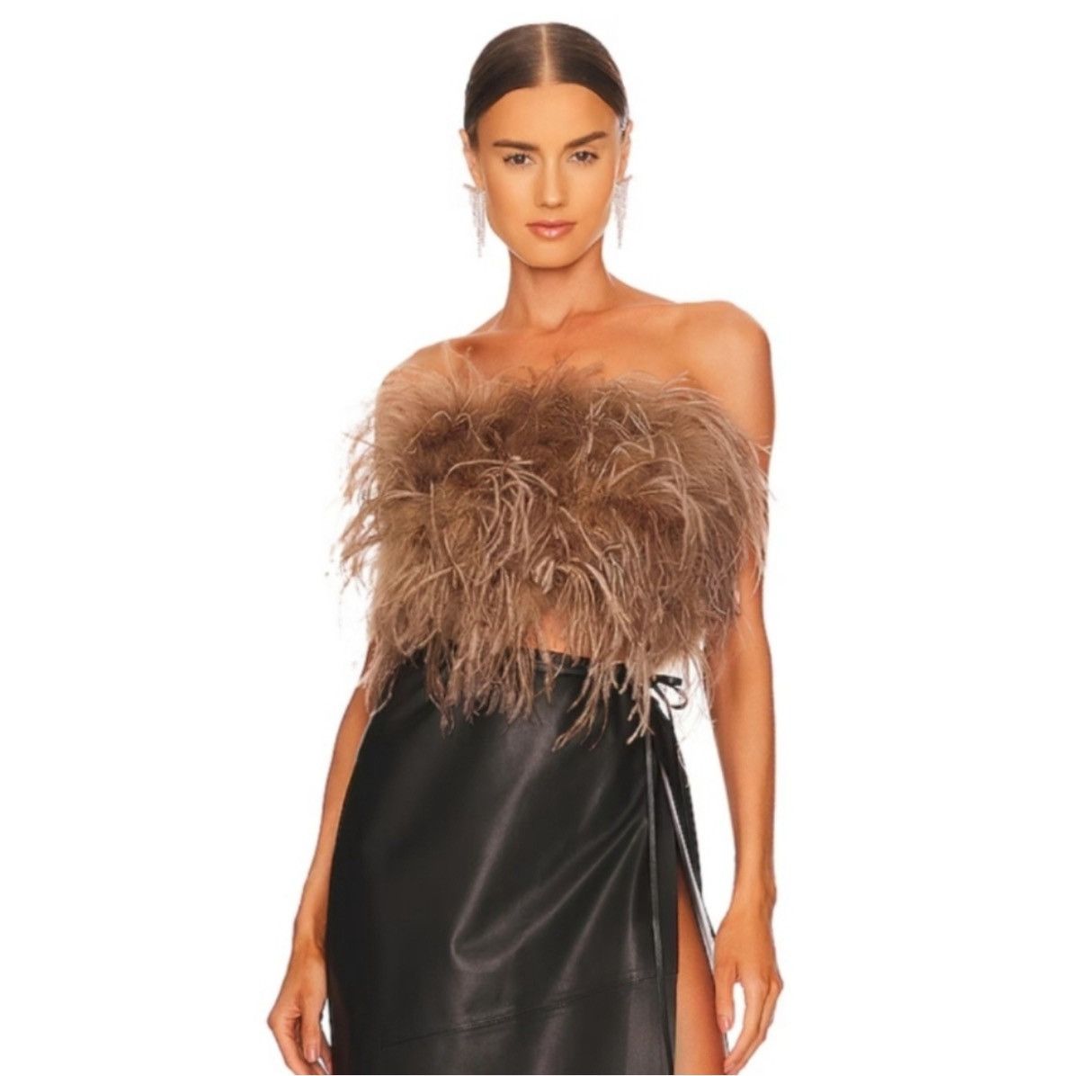 LAMARQUE New! LaMarque Zaina Ostrich Feather Bustier Top Large $275 Size L / US 10 / IT 46 - 1 Thumbnail