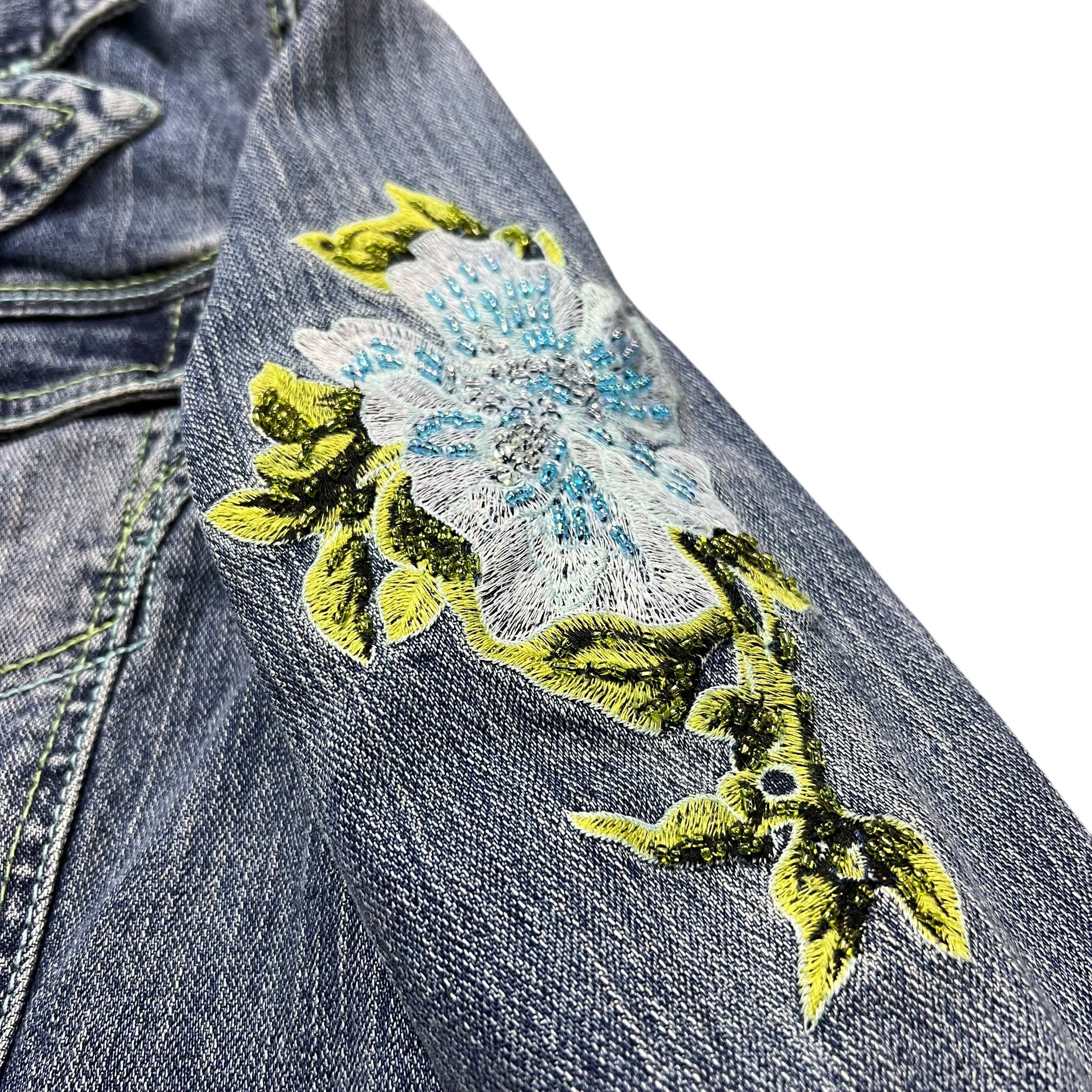 Point Zero × Vintage Point Zero Embroidered Flower Denim Jacket - L Size L / US 10 / IT 46 - 6 Thumbnail