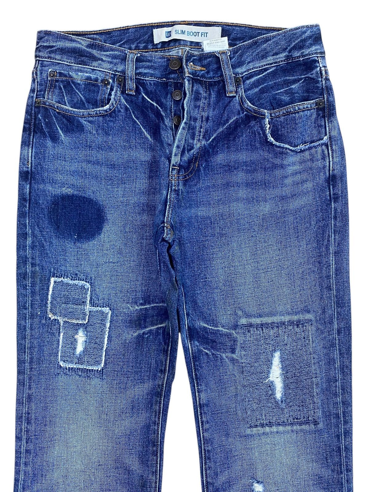 Gap Gap Faded Ripped Patchwork Style Bootcut Jeans Size US 30 / EU 46 - 2 Thumbnail