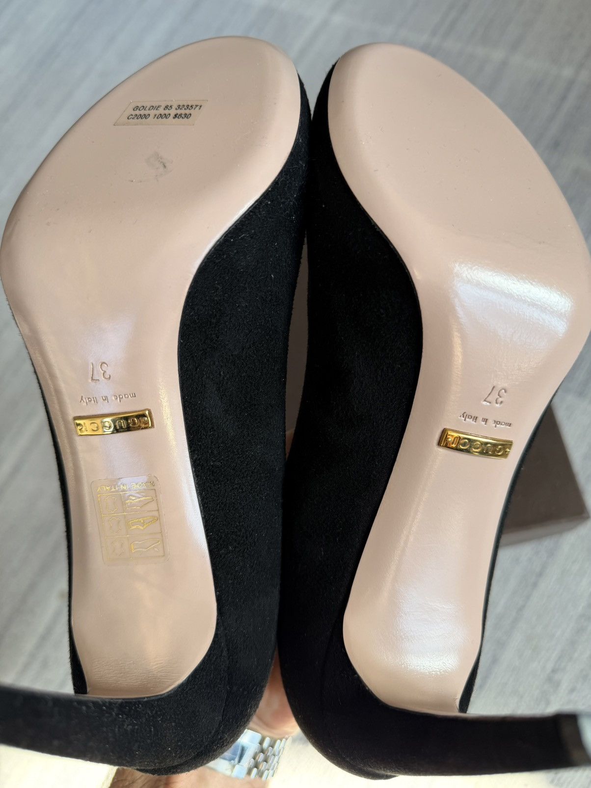 Gucci Gucci Women's Black Suede Peep-Toe Pumps Heels Shoes EU 37 Size US 7 / IT 37 - 6 Thumbnail