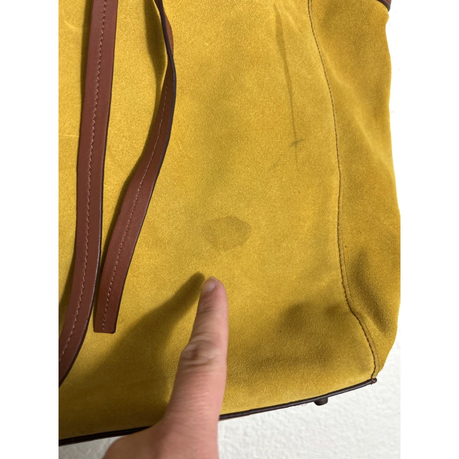 Gerard Darel Gérard Darel Large Brown Leather Tote Bag Yellow Suede 13.5x13x4 Stains Women Tote Size ONE SIZE - 5 Thumbnail