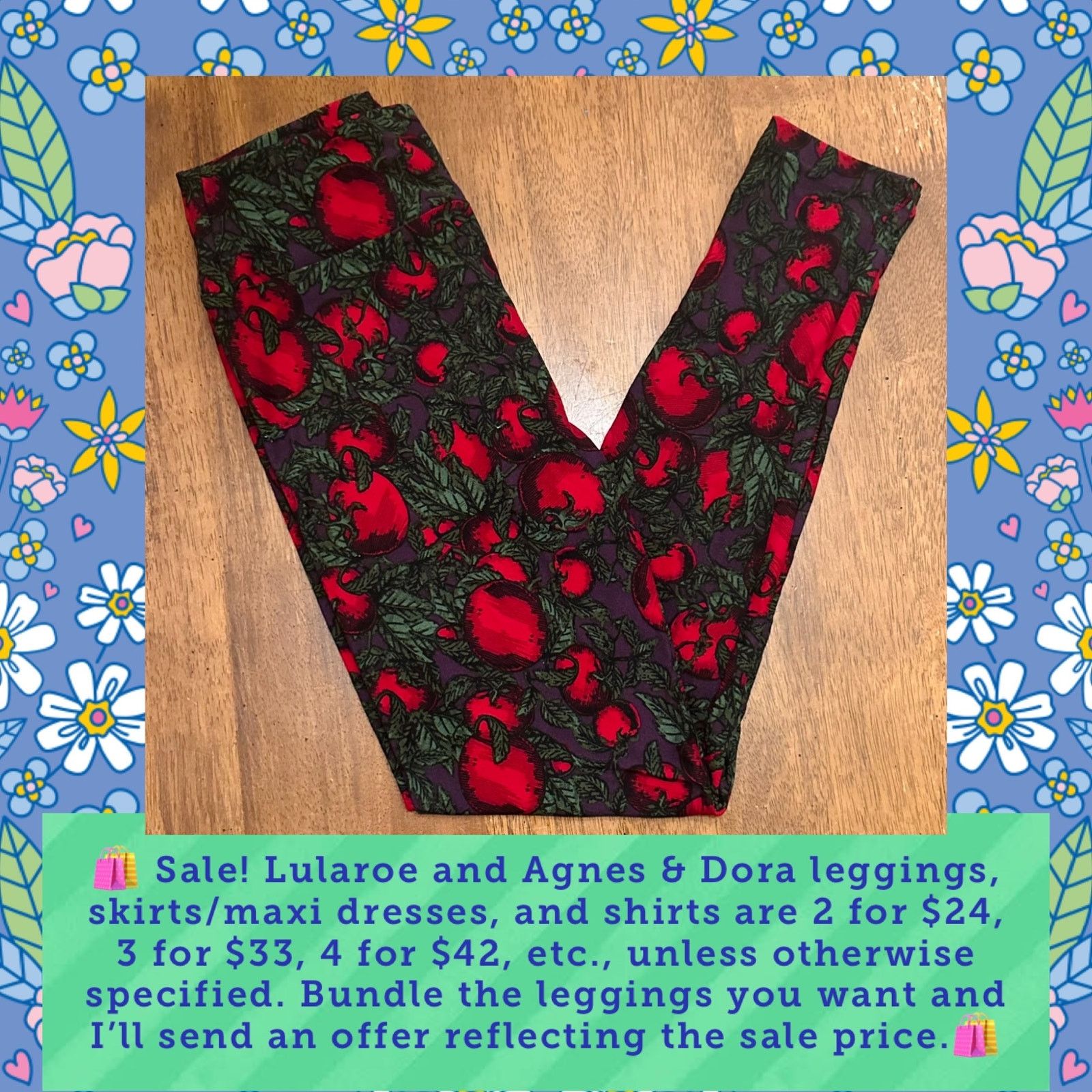 Other NWOT Lularoe One Size Tomato Vine Pattern Leggings Size 30" / US 8 / IT 44 - 1 Thumbnail