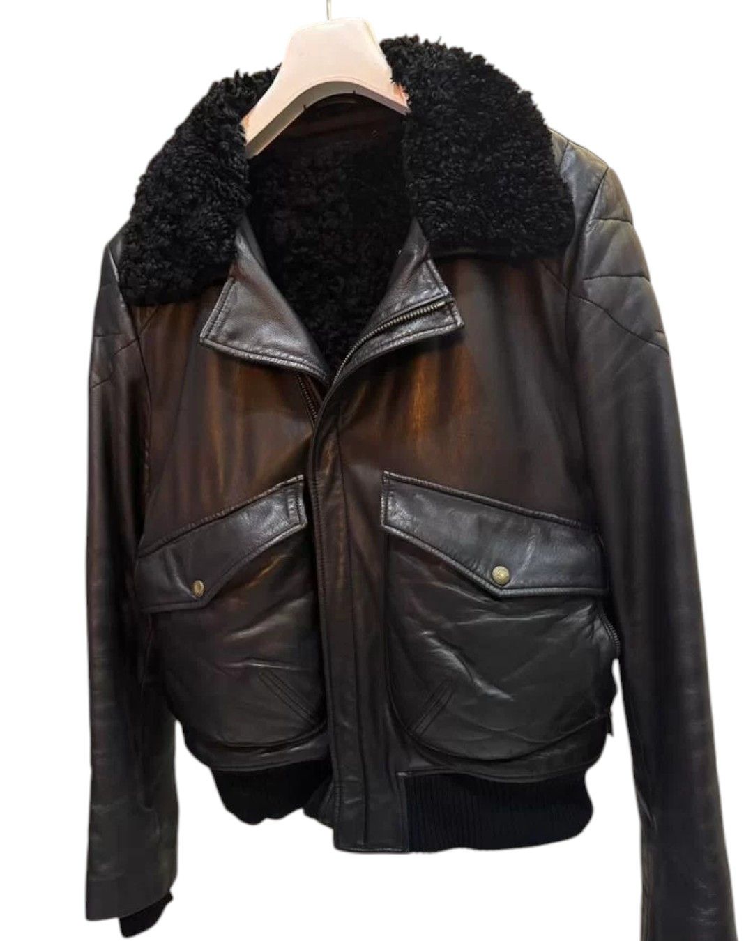 Yves Saint Laurent RIVE GAUCHE SHEARLING LINING LEATHER BOMBER JACKET Size US M / EU 48-50 / 2 - 4 Thumbnail