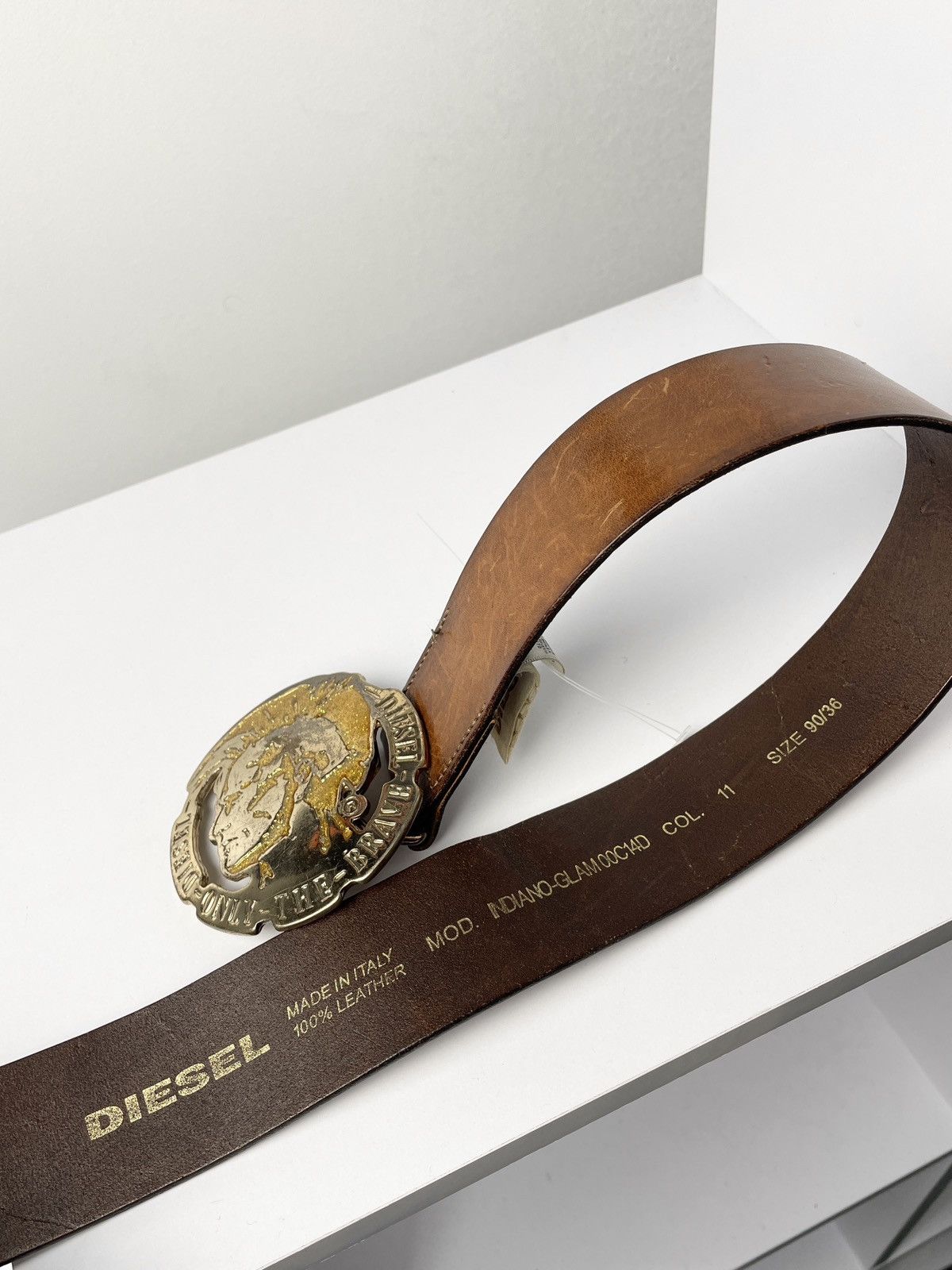 Diesel × Vintage VINTAGE Diesel Gold Punk big buckle Leather Belt Italy made Size 36 - 8 Thumbnail