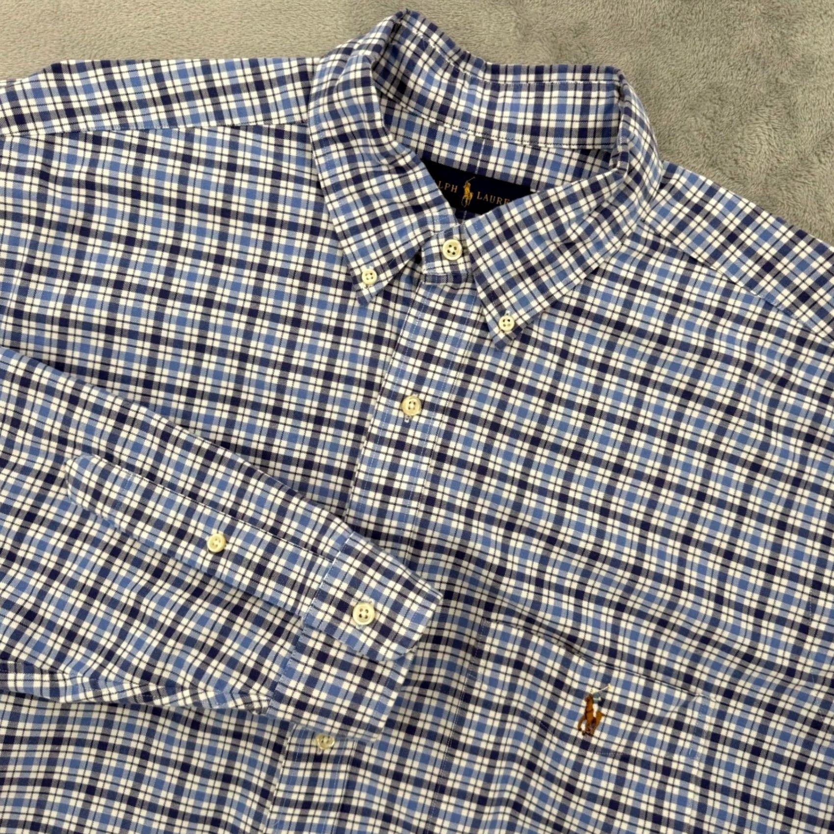 Ralph Lauren Ralph Lauren Mens Button-Down Shirt Blue White Check Cotton XLT Regular Sleeve Long Button-Up Size US XL / EU 56 / 4 - 2 Thumbnail