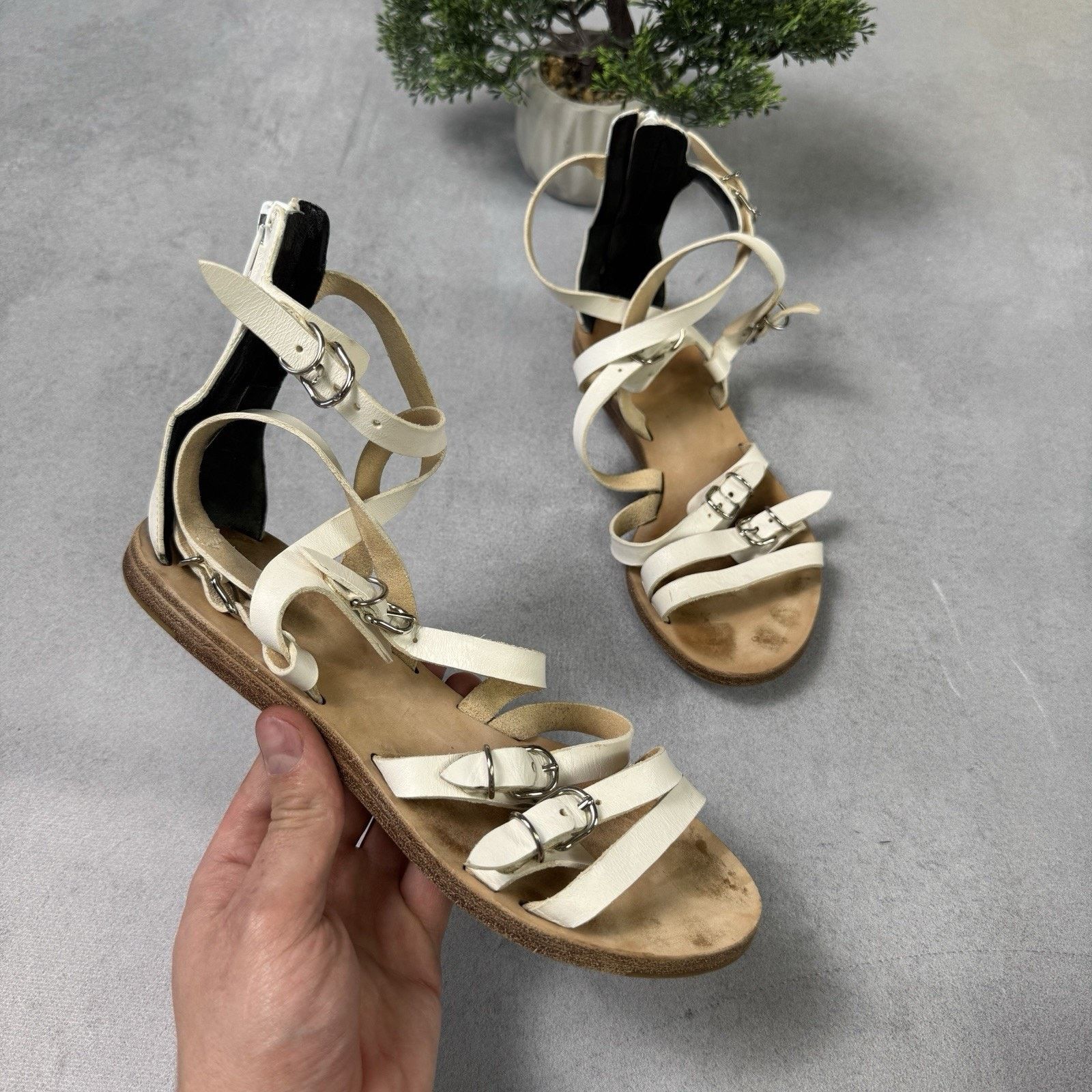 Balenciaga Balenciaga Bickle White Leather Gladiator Ankle Sandals 37 Size US 7 / IT 37 - 3 Thumbnail