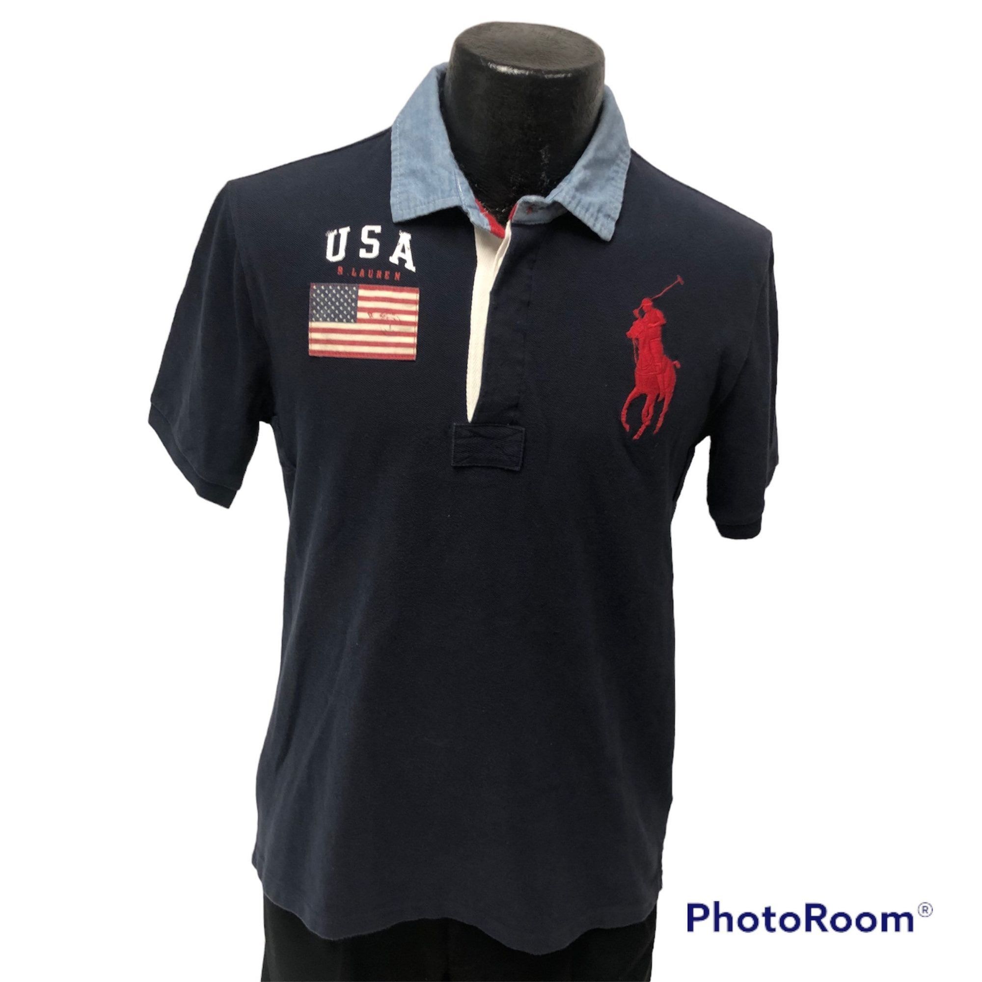Polo Ralph Lauren Ralph Lauren USA Flag Navy Blue BiG Polo PONY Rider Shirt Size US L / EU 52-54 / 3 - 1 Thumbnail