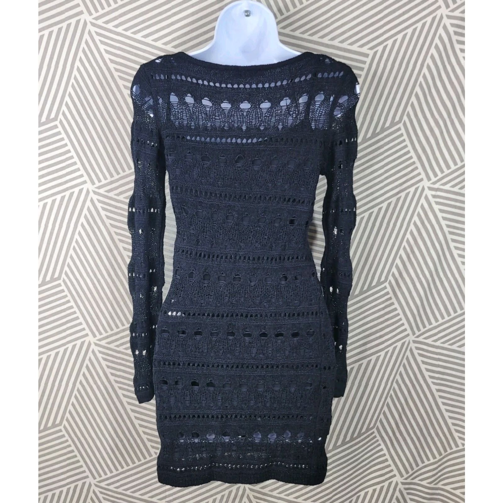 Stradivarius Crochet Dress size Small Knit Stretch Black Lined Bodycon Alt  Dress