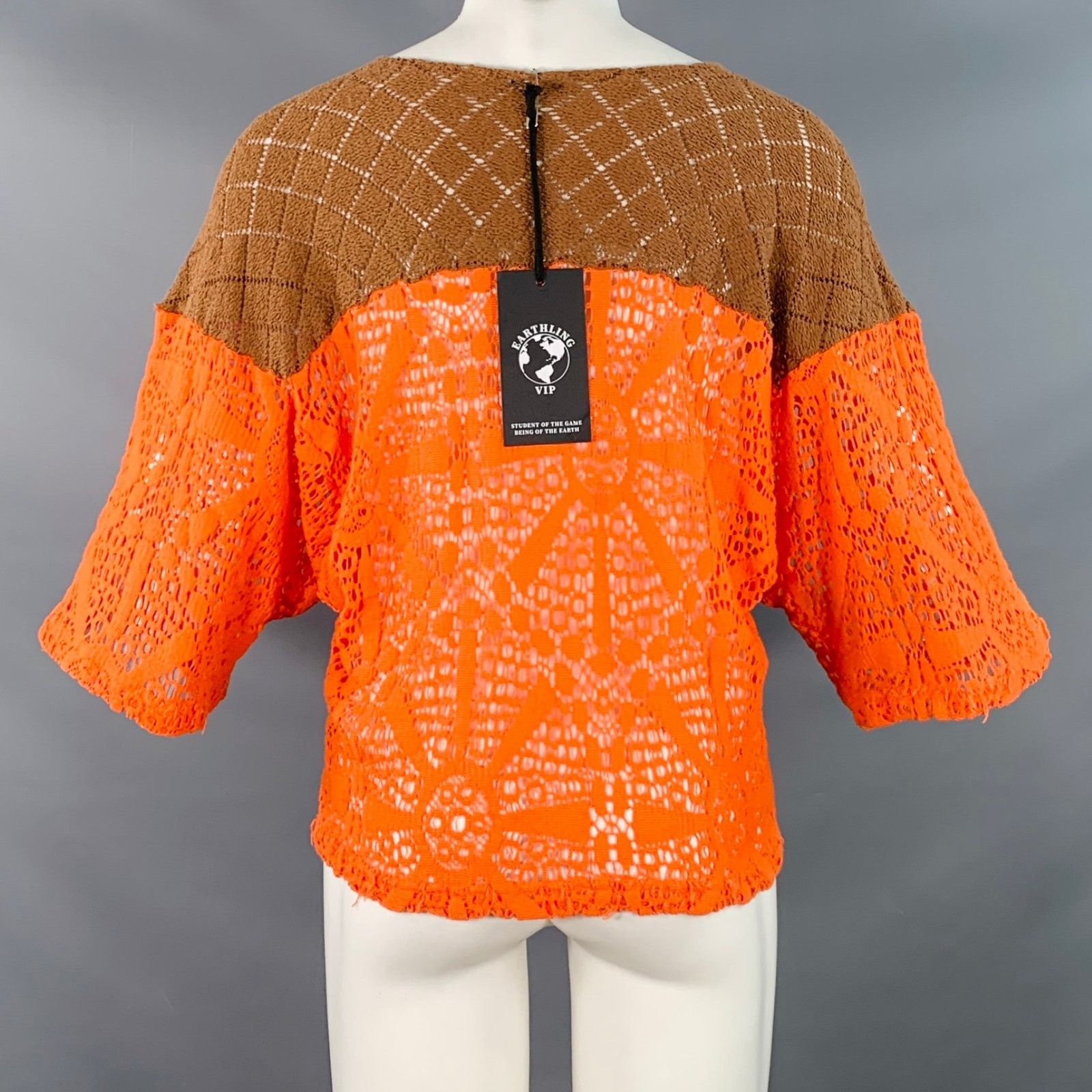 Earthling EARTHLING VIP Size L Orange Brown Lace Cropped T-shirt Size US L / EU 52-54 / 3 - 3 Thumbnail