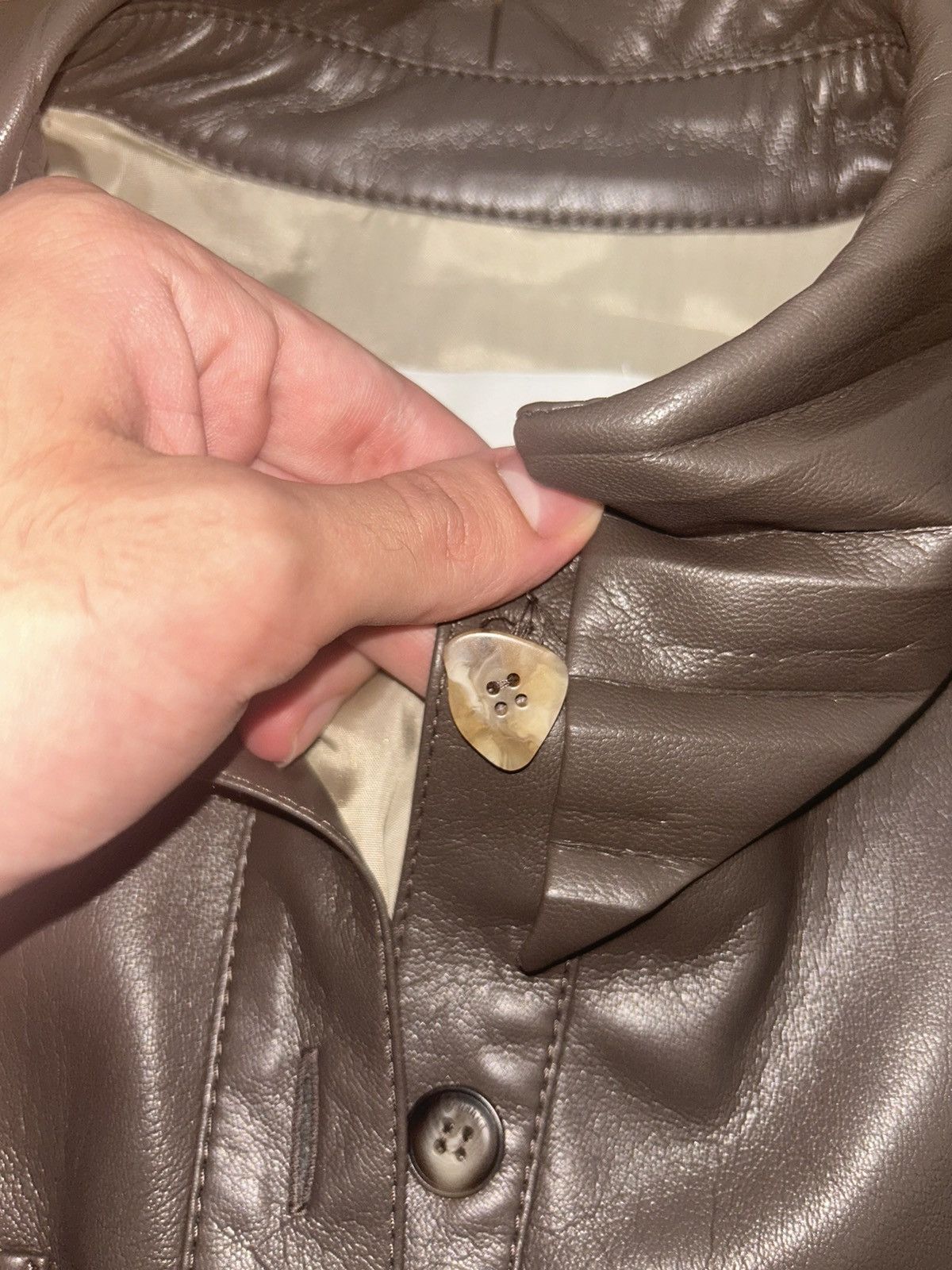 Designer × Nanushka × Vintage Nanushka brown leather dagger collar button up top Size US XS / EU 42 / 0 - 3 Thumbnail