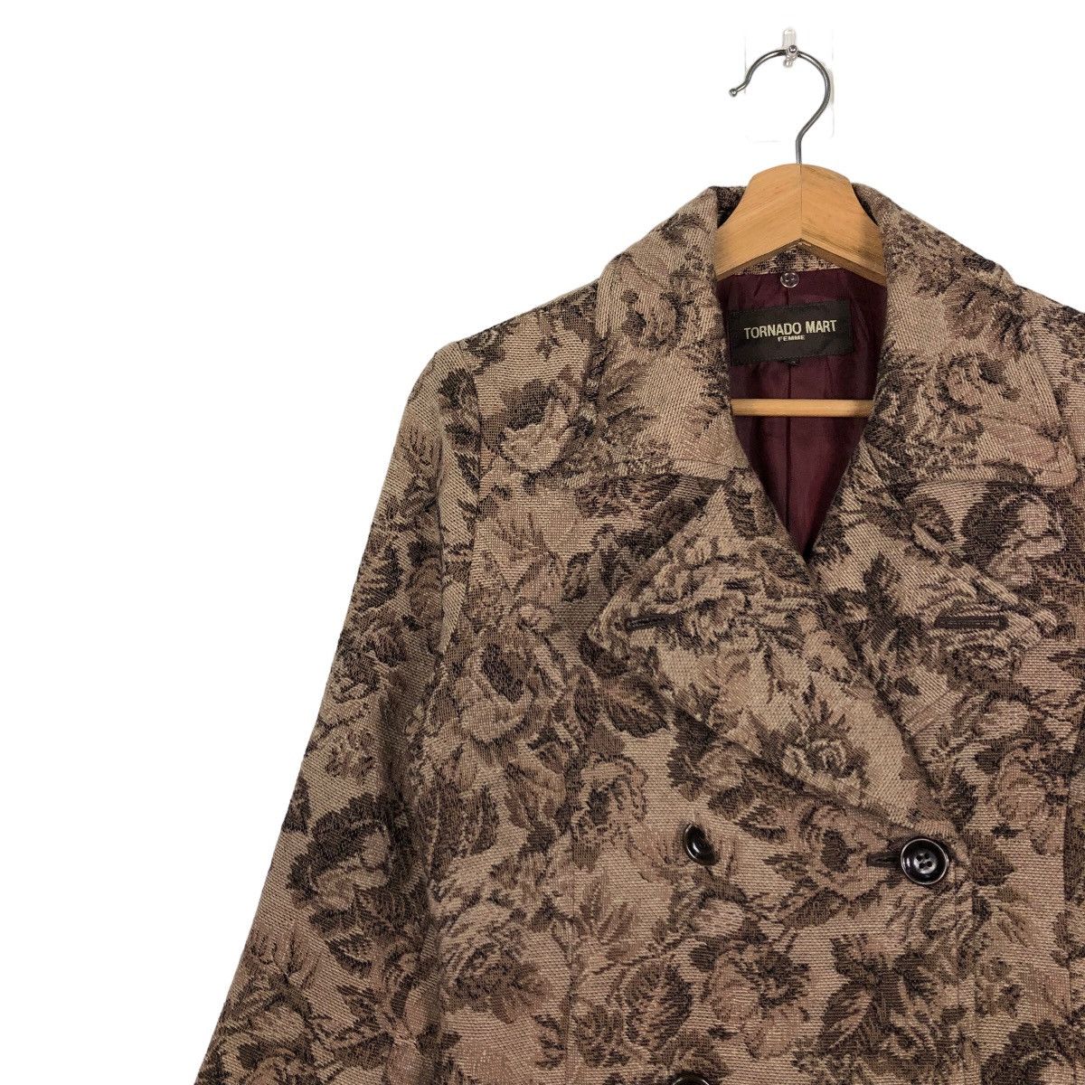 Tornado Mart 🔥Rich Brown - Double Breast Fly Coats Jacket Flower Over Size M / US 6-8 / IT 42-44 - 7 Thumbnail