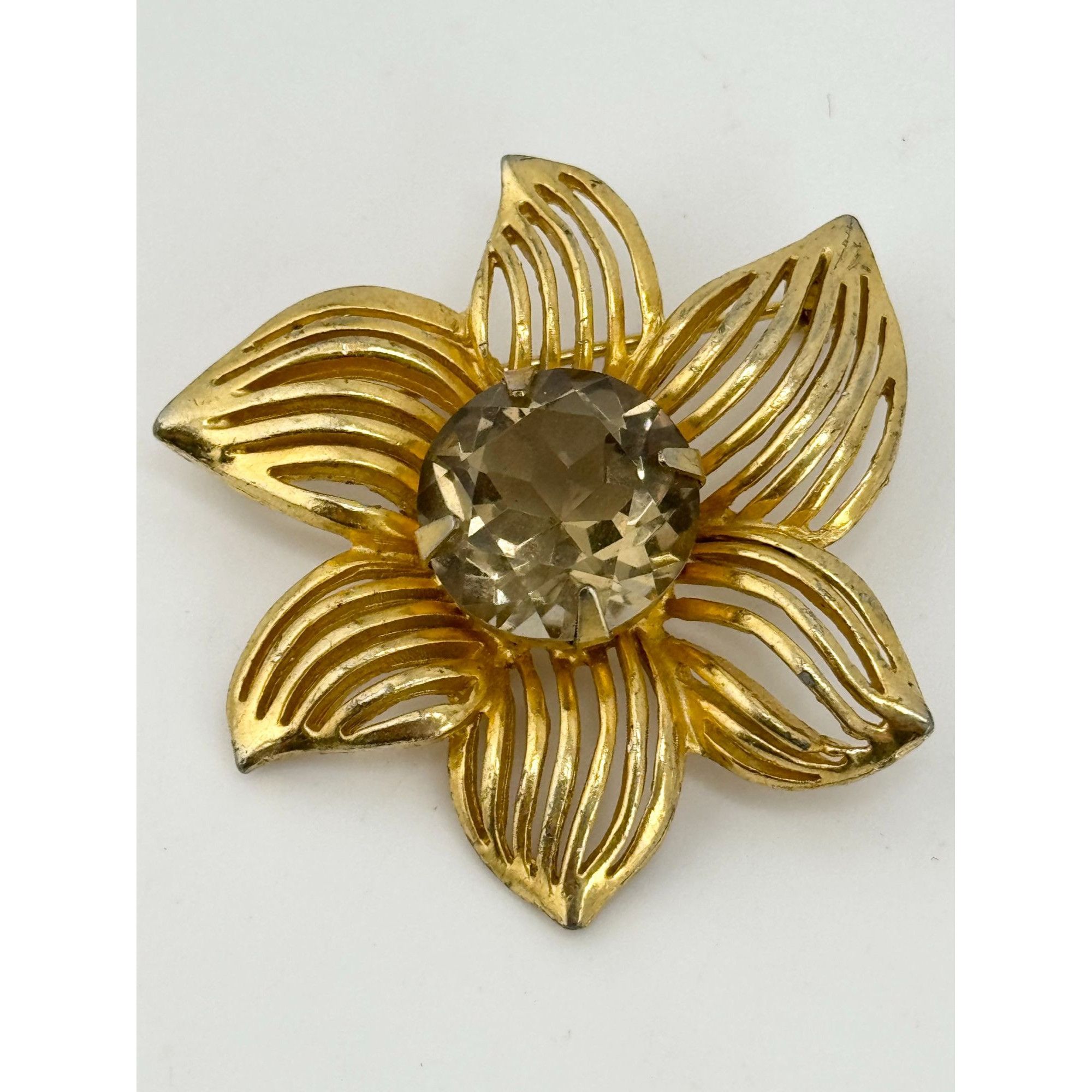 Vintage Vintage topaz glass rhinestone flower brooch pin Size ONE SIZE - 3 Thumbnail
