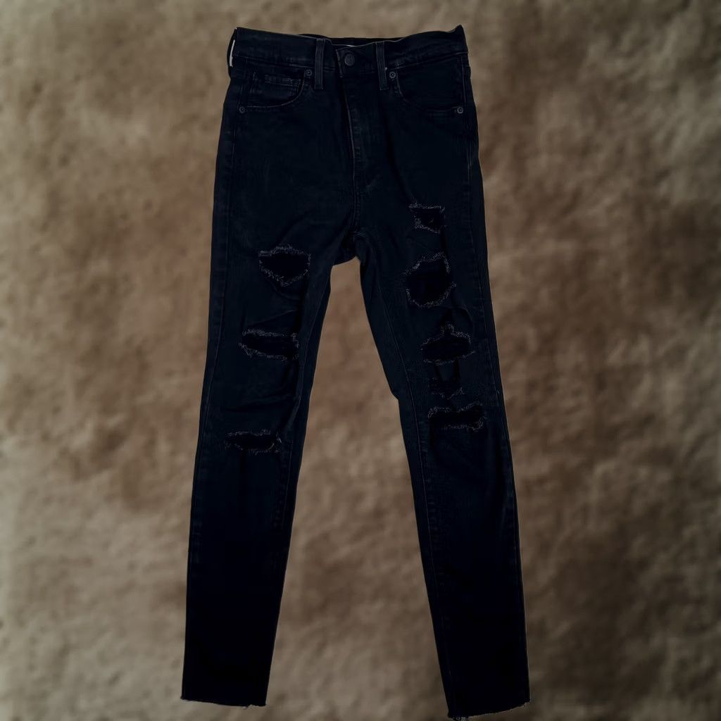 Levi's VINTAGE Levi's Mile High Super Skinny Jeans Womens 28 Black Distressed Stretch Denim Size 28" / US 6 / IT 42 - 1 Thumbnail