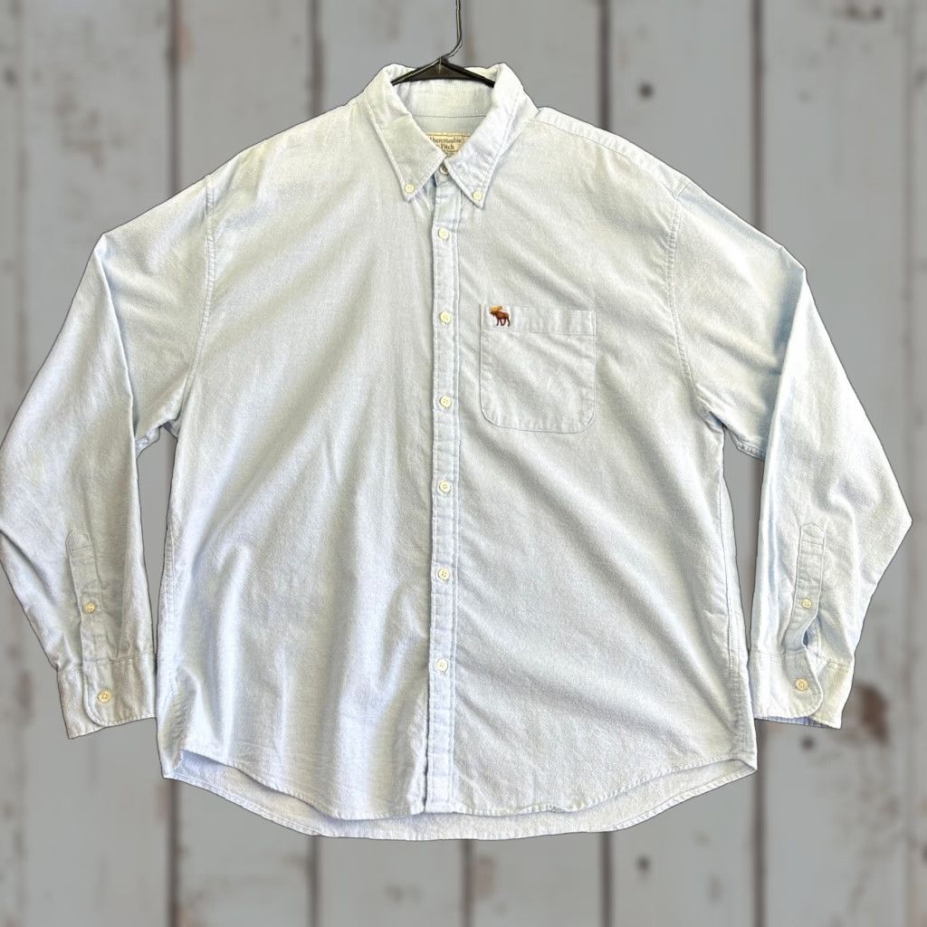 Abercrombie & Fitch VINTAGE Abercrombie & Fitch Solid Button Shirt Mens Long Sleeve XL Blue Flesh Moose Icon Size US XL / EU 56 / 4 - 1 Thumbnail