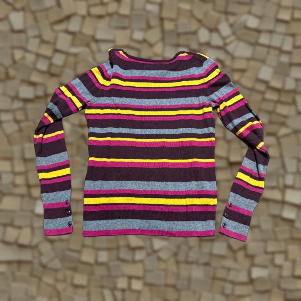 Vintage G.H. Bass & Co. Shirt Women S Pink Yellow Grey Red Striped Cashmere Blend - Casual, Long Sleeve, Regular Fit, T-Shirt Size S / US 4 / IT 40 - 1 Thumbnail