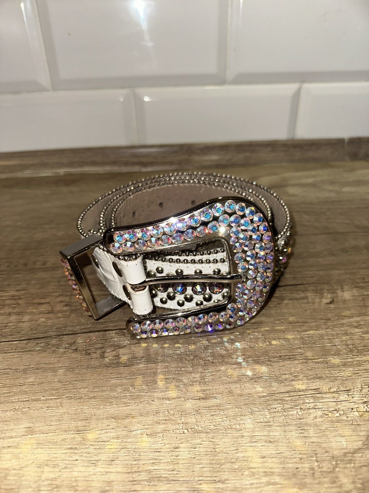 B.B. Simon B.B. Simon 'White Magic' Full Iridescent Crystal Belt Size 40 - 1 Thumbnail