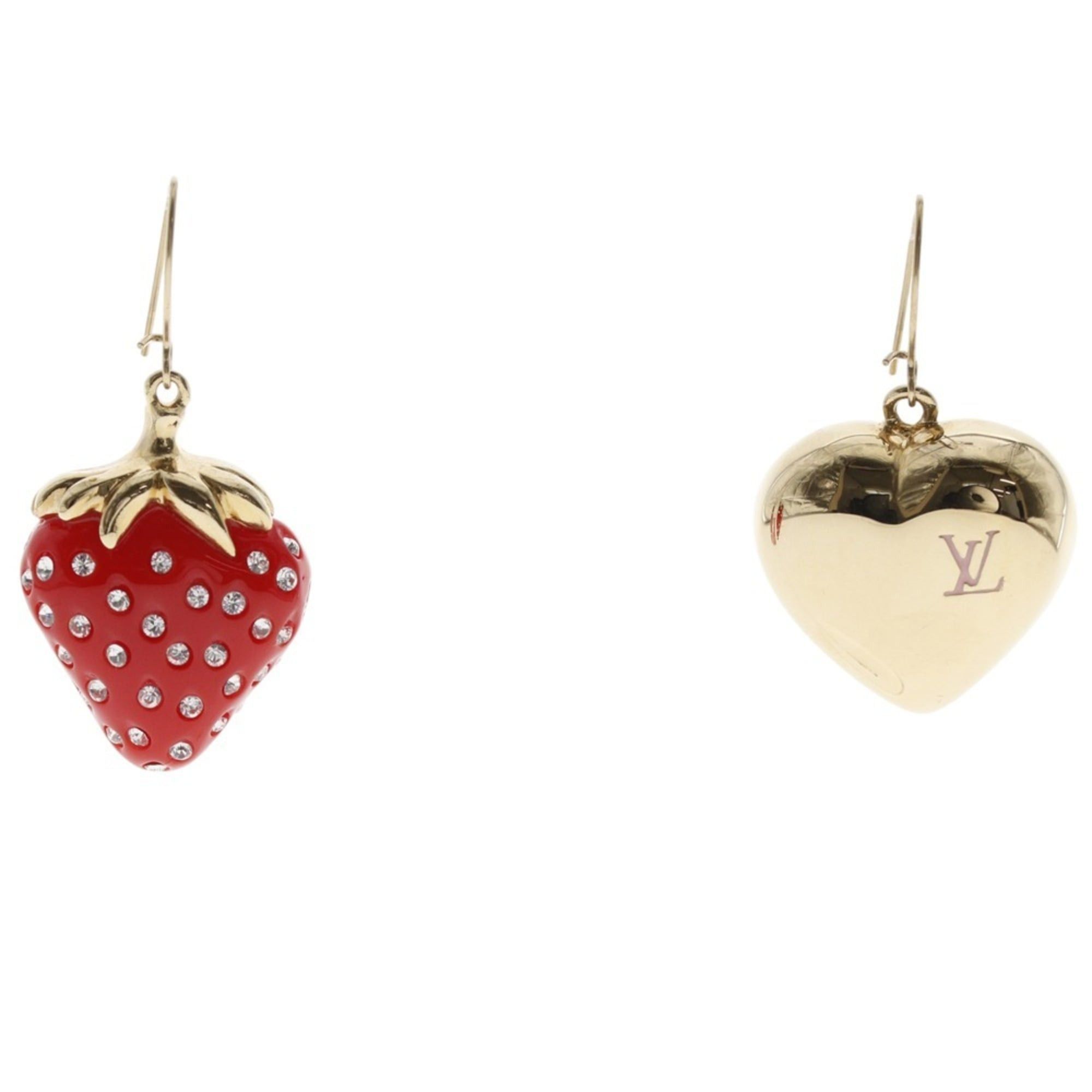 Louis Vuitton Louis Vuitton Boucles de Reilles Fraises Earrings, Strawberry Design, M64922, Resin with Rhinestones, Made in France, Pink Heart Shape, Approx. 13g, Women's. Size ONE SIZE - 1 Thumbnail